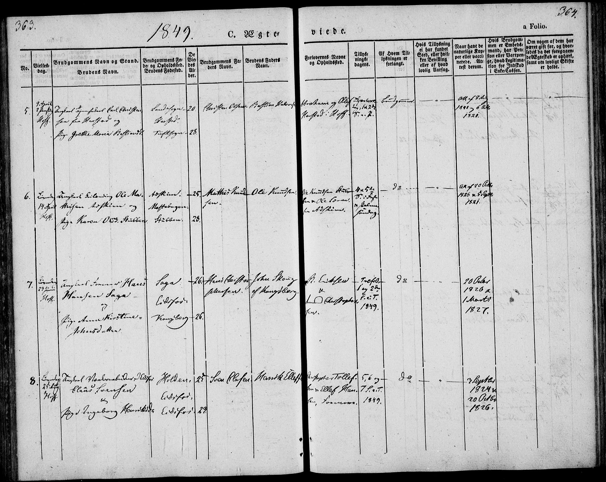 Hof kirkebøker, AV/SAKO-A-64/F/Fa/L0005: Parish register (official) no. I 5, 1844-1851, p. 363-364