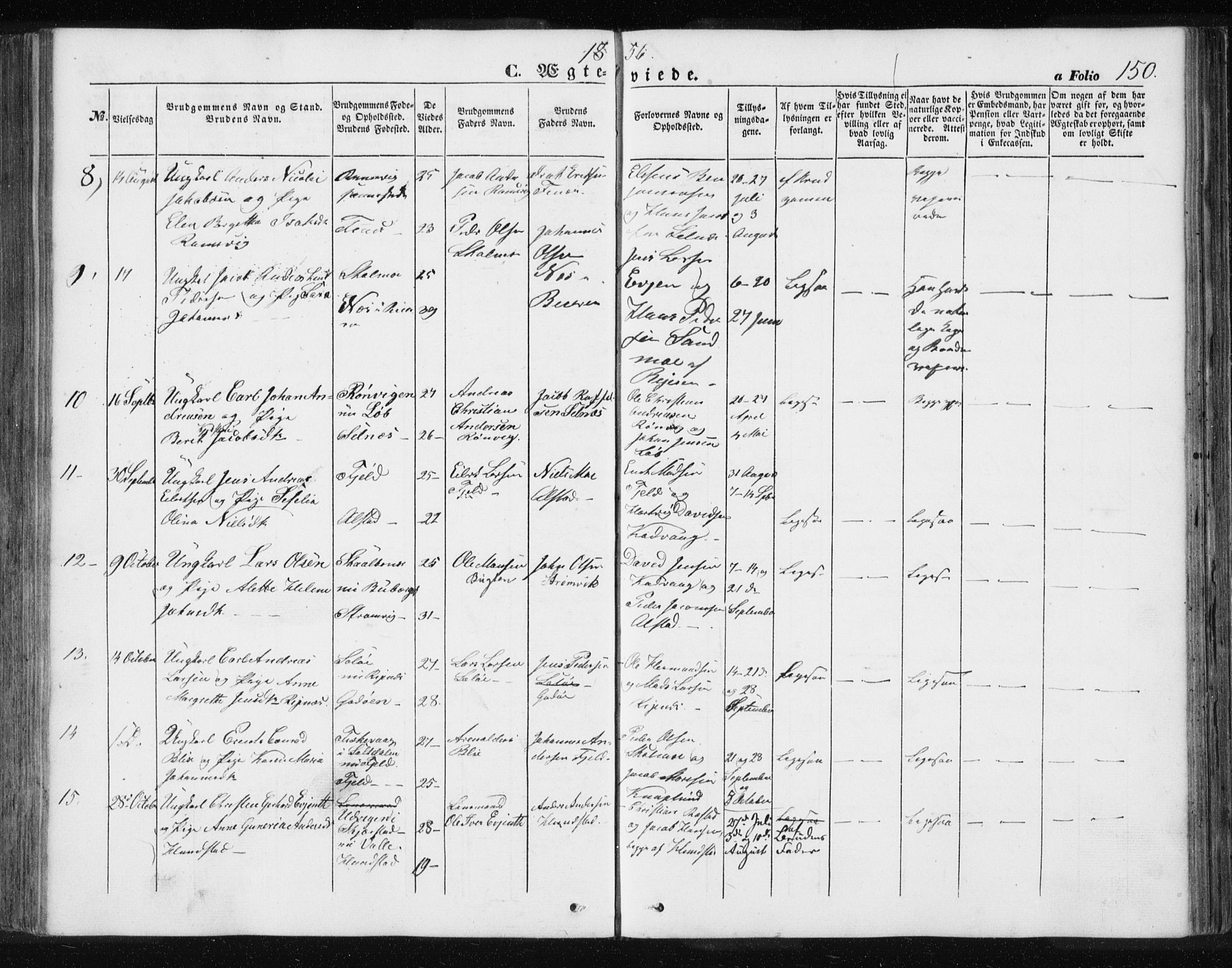 Ministerialprotokoller, klokkerbøker og fødselsregistre - Nordland, AV/SAT-A-1459/801/L0028: Parish register (copy) no. 801C03, 1855-1867, p. 150