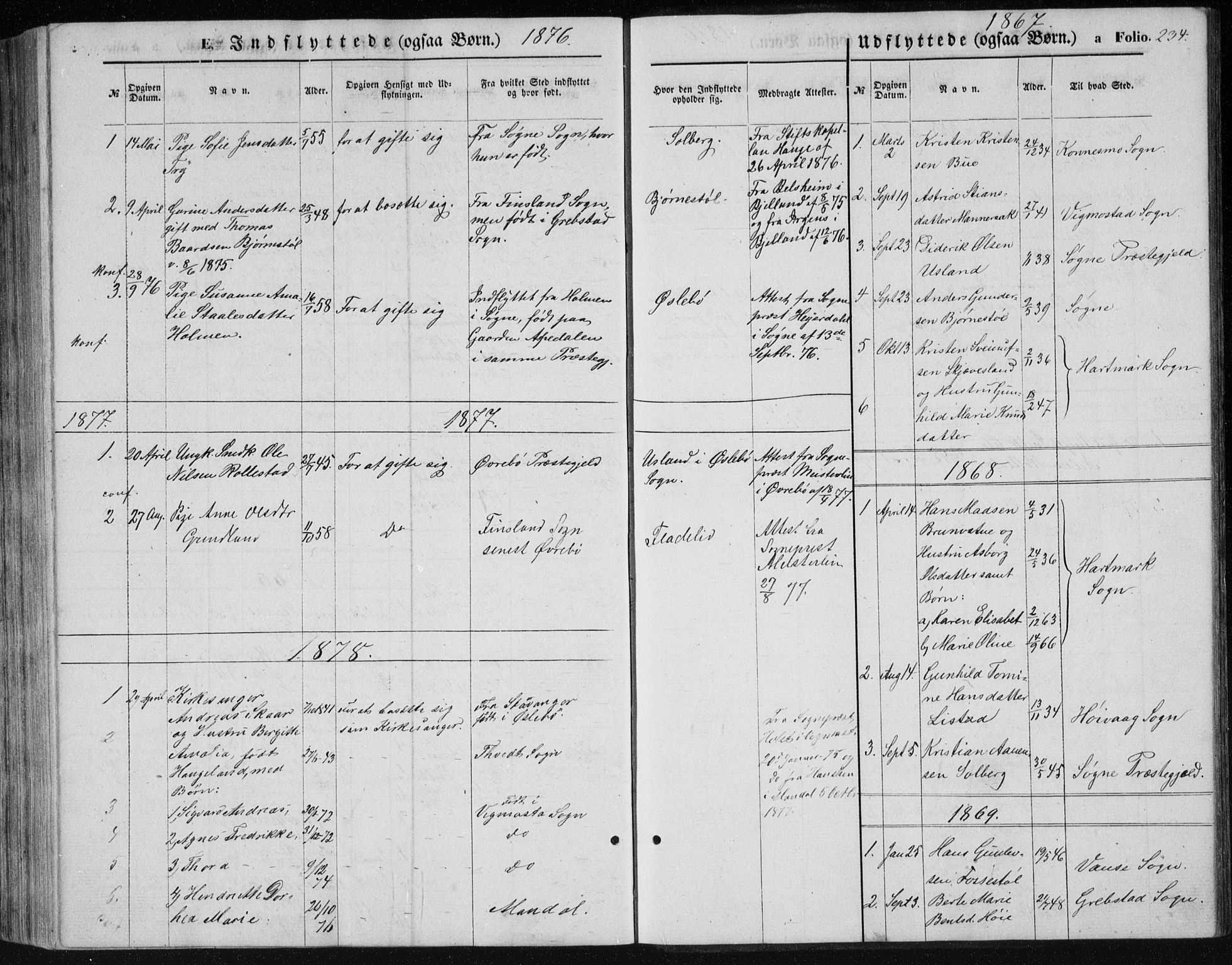 Holum sokneprestkontor, AV/SAK-1111-0022/F/Fb/Fbc/L0002: Parish register (copy) no. B 2, 1860-1882, p. 234