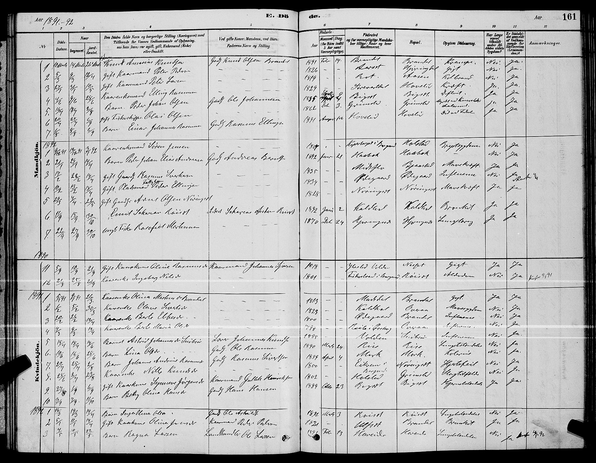 Ministerialprotokoller, klokkerbøker og fødselsregistre - Møre og Romsdal, AV/SAT-A-1454/510/L0125: Parish register (copy) no. 510C02, 1878-1900, p. 161