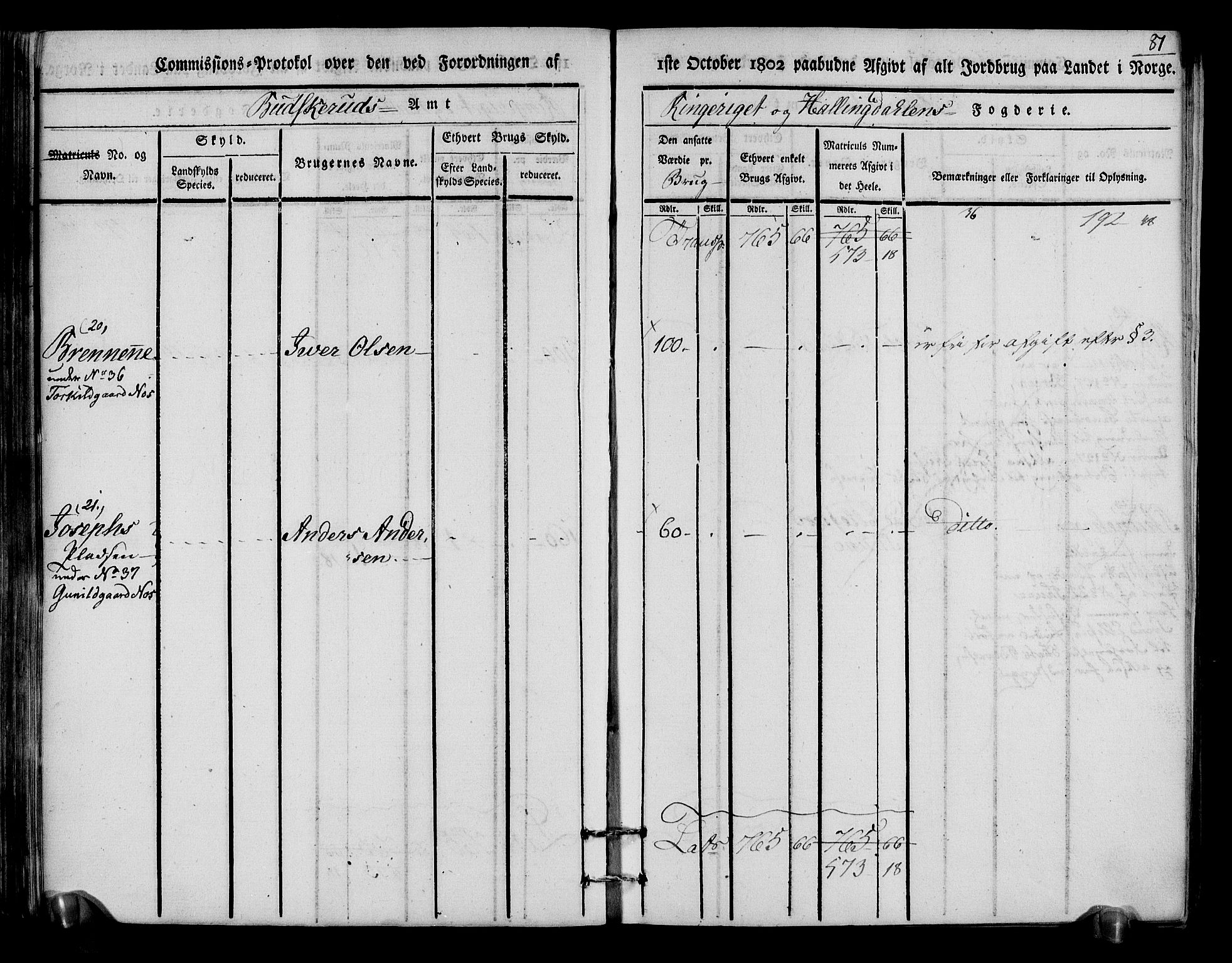 Rentekammeret inntil 1814, Realistisk ordnet avdeling, AV/RA-EA-4070/N/Ne/Nea/L0048: Ringerike og Hallingdal fogderi. Kommisjonsprotokoll for Ål prestegjeld, 1803, p. 85