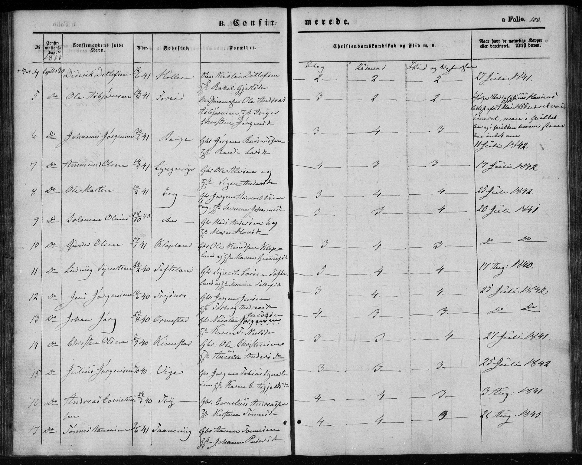 Søgne sokneprestkontor, SAK/1111-0037/F/Fa/Fab/L0010: Parish register (official) no. A 10, 1853-1869, p. 102
