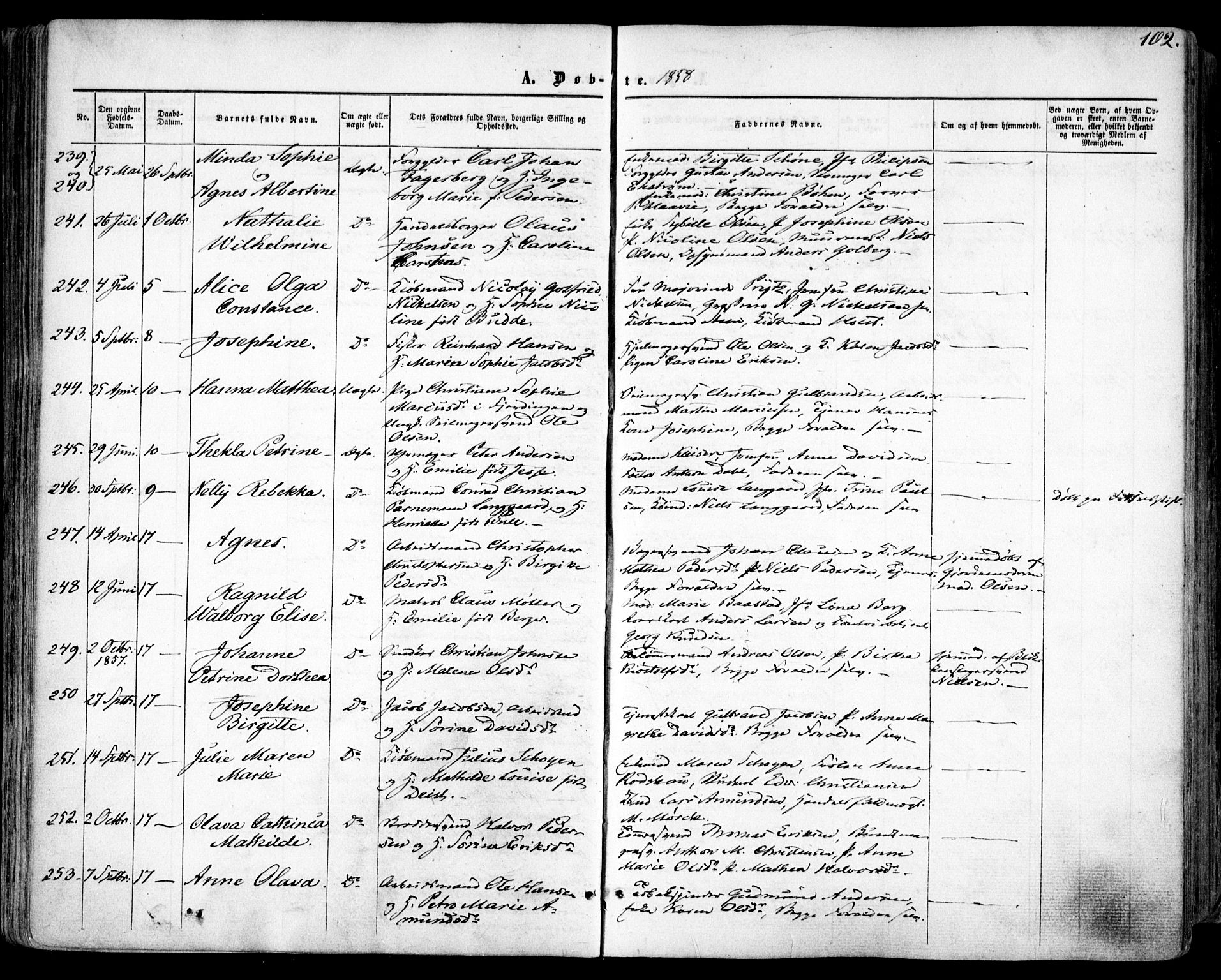 Oslo domkirke Kirkebøker, SAO/A-10752/F/Fa/L0015: Parish register (official) no. 15, 1857-1871, p. 102