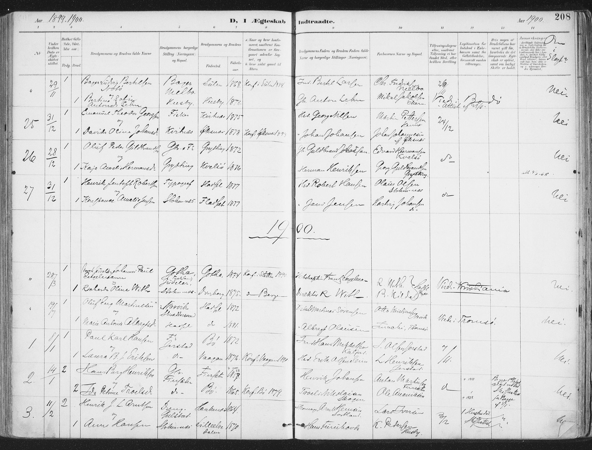 Ministerialprotokoller, klokkerbøker og fødselsregistre - Nordland, SAT/A-1459/888/L1246: Parish register (official) no. 888A12, 1891-1903, p. 208