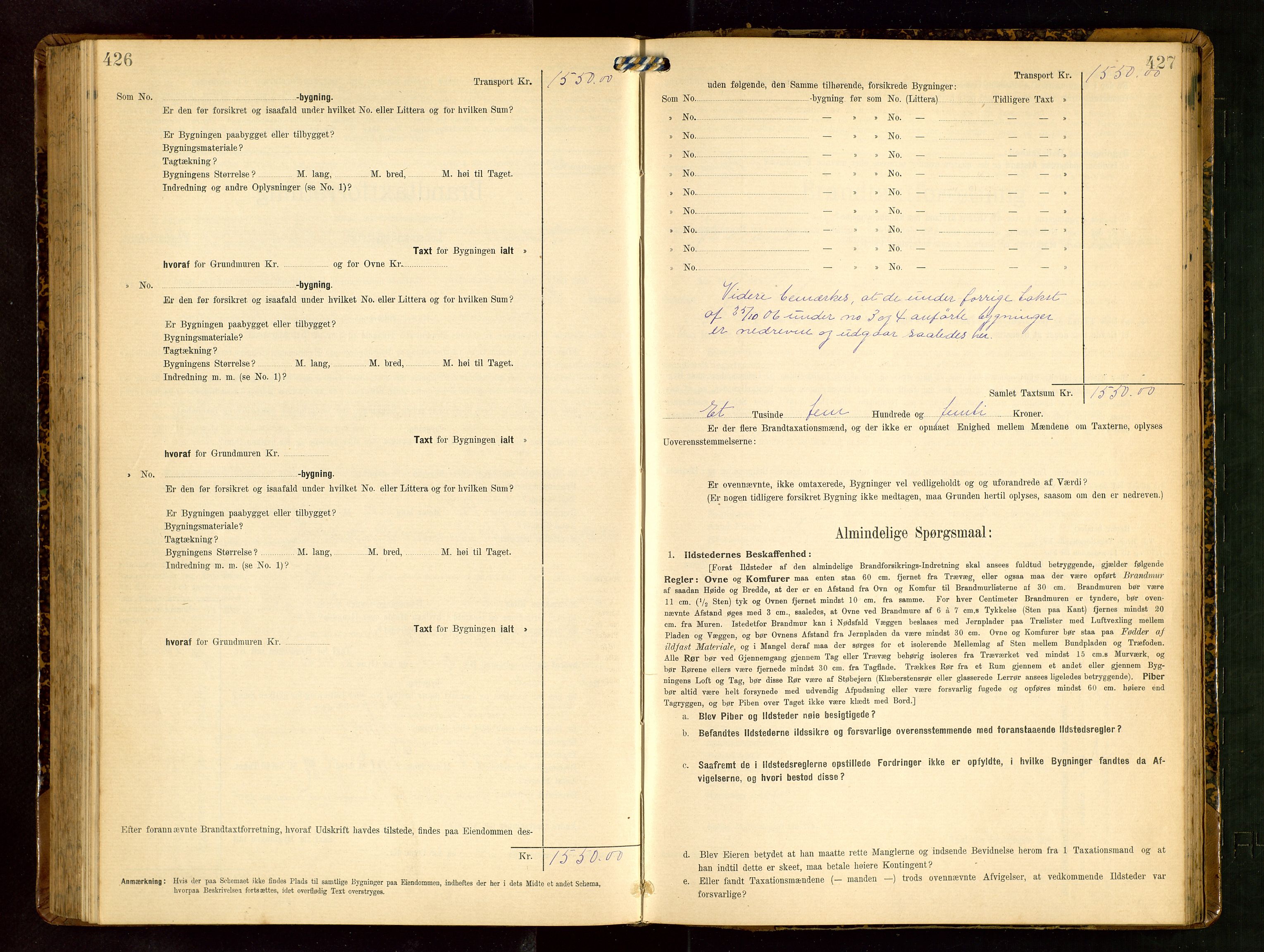 Håland lensmannskontor, SAST/A-100100/Gob/L0003: Branntakstprotokoll - skjematakst. Register i boken., 1909-1910, p. 426-427