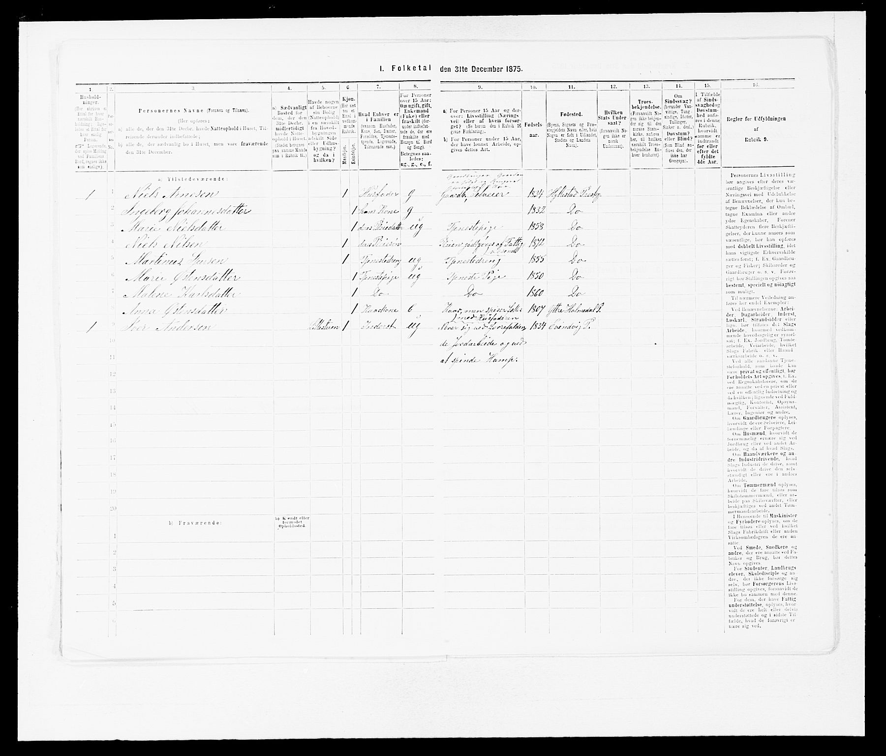 SAB, 1875 census for 1413P Hyllestad, 1875, p. 164