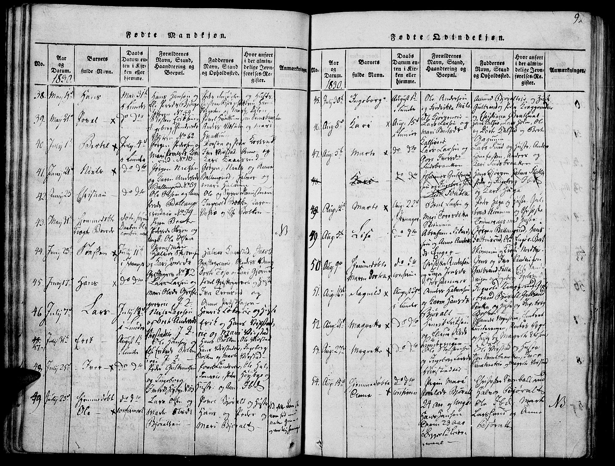 Jevnaker prestekontor, SAH/PREST-116/H/Ha/Haa/L0005: Parish register (official) no. 5, 1815-1837, p. 92