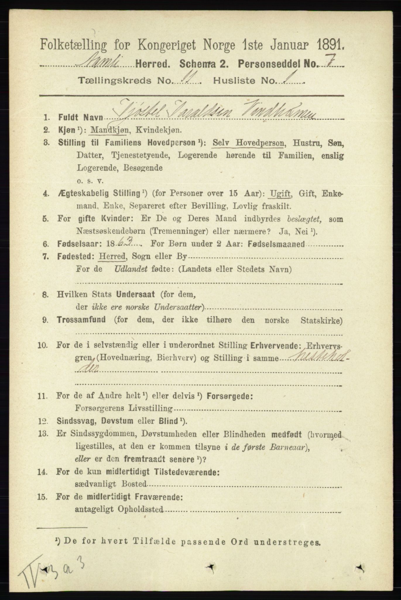 RA, 1891 census for 0929 Åmli, 1891, p. 1855