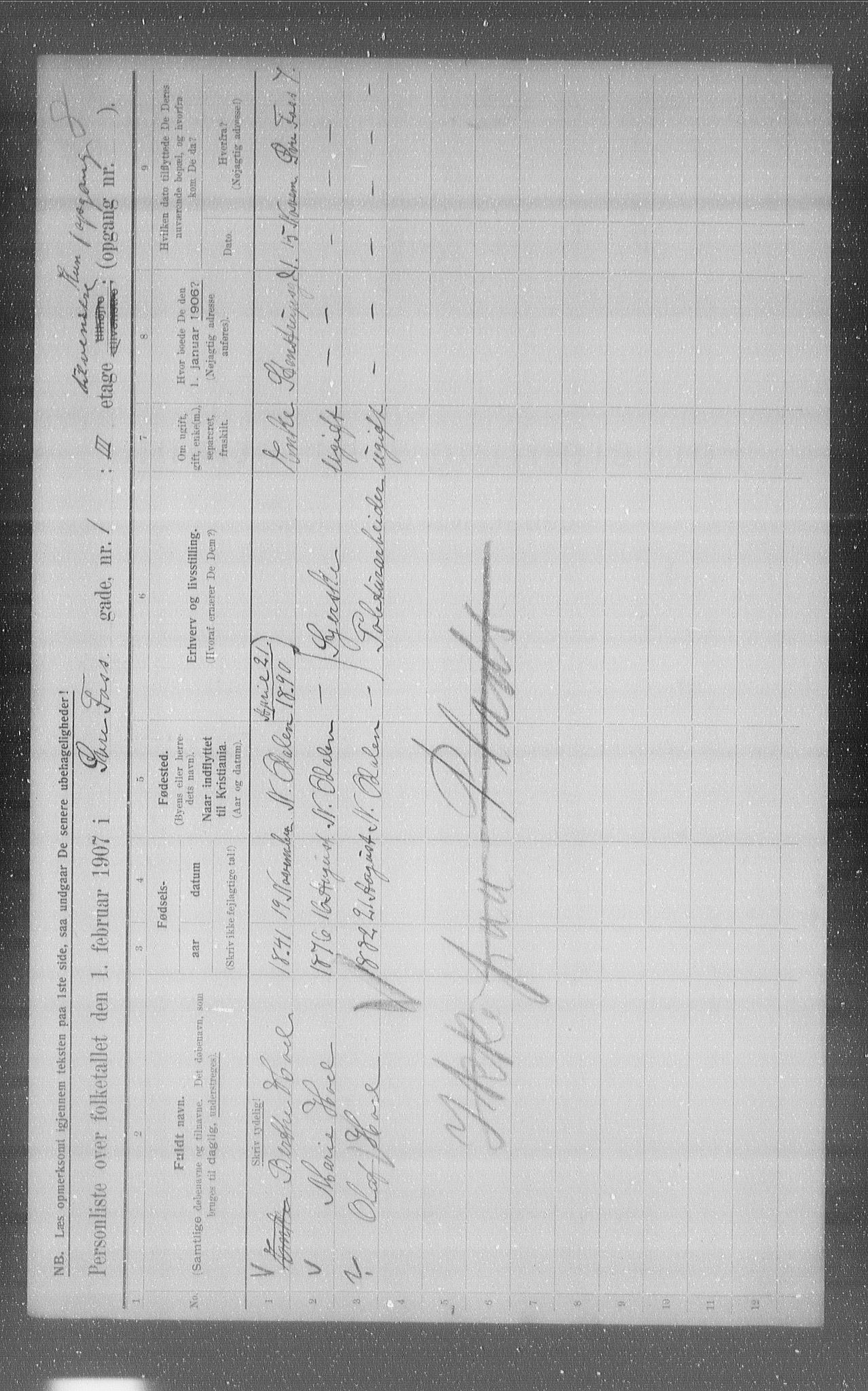 OBA, Municipal Census 1907 for Kristiania, 1907, p. 66111