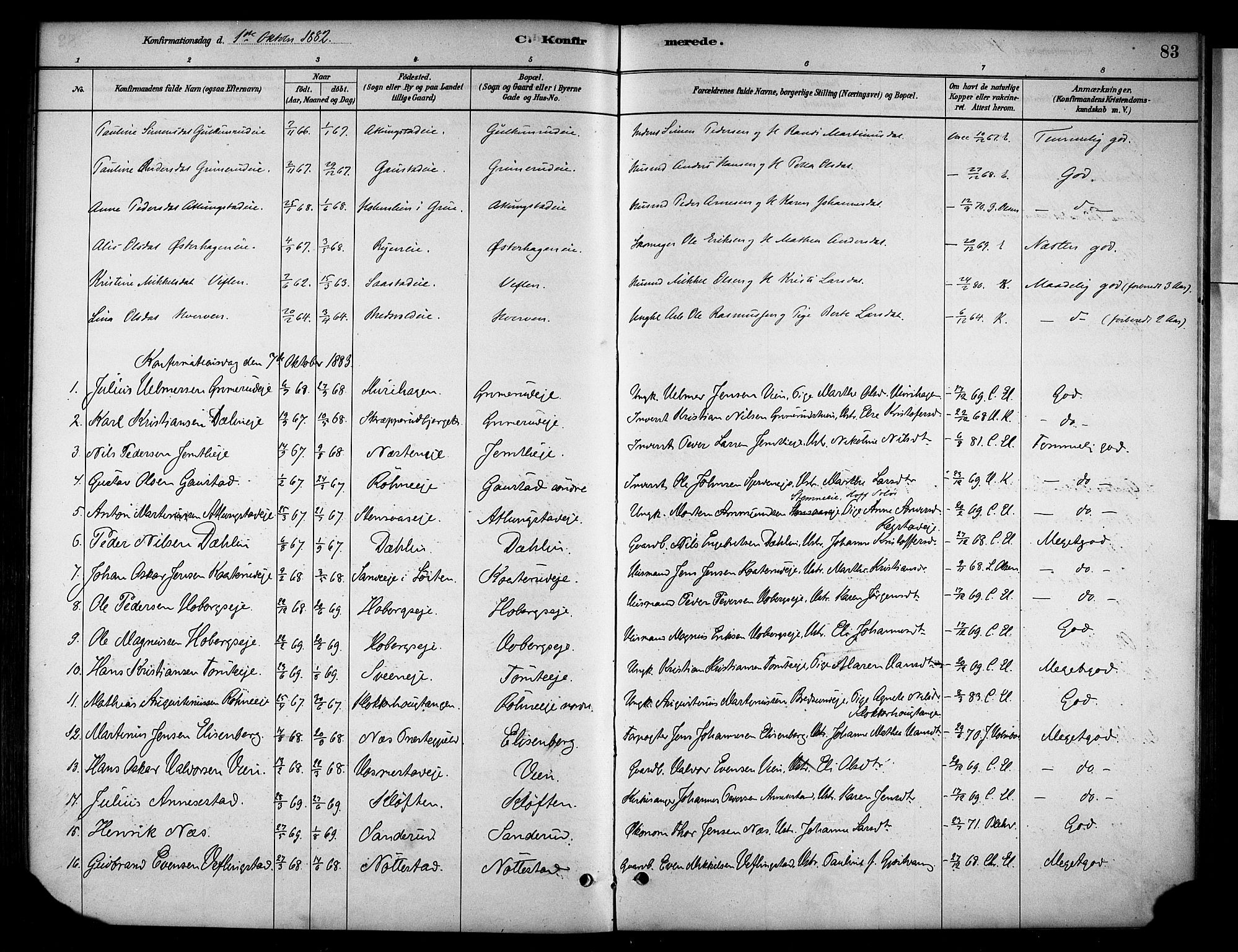 Stange prestekontor, AV/SAH-PREST-002/K/L0019: Parish register (official) no. 19, 1880-1891, p. 83