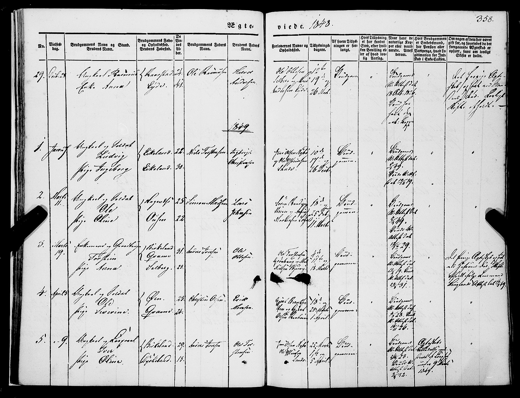 Gaular sokneprestembete, AV/SAB-A-80001/H/Haa: Parish register (official) no. A 4II, 1841-1859, p. 358