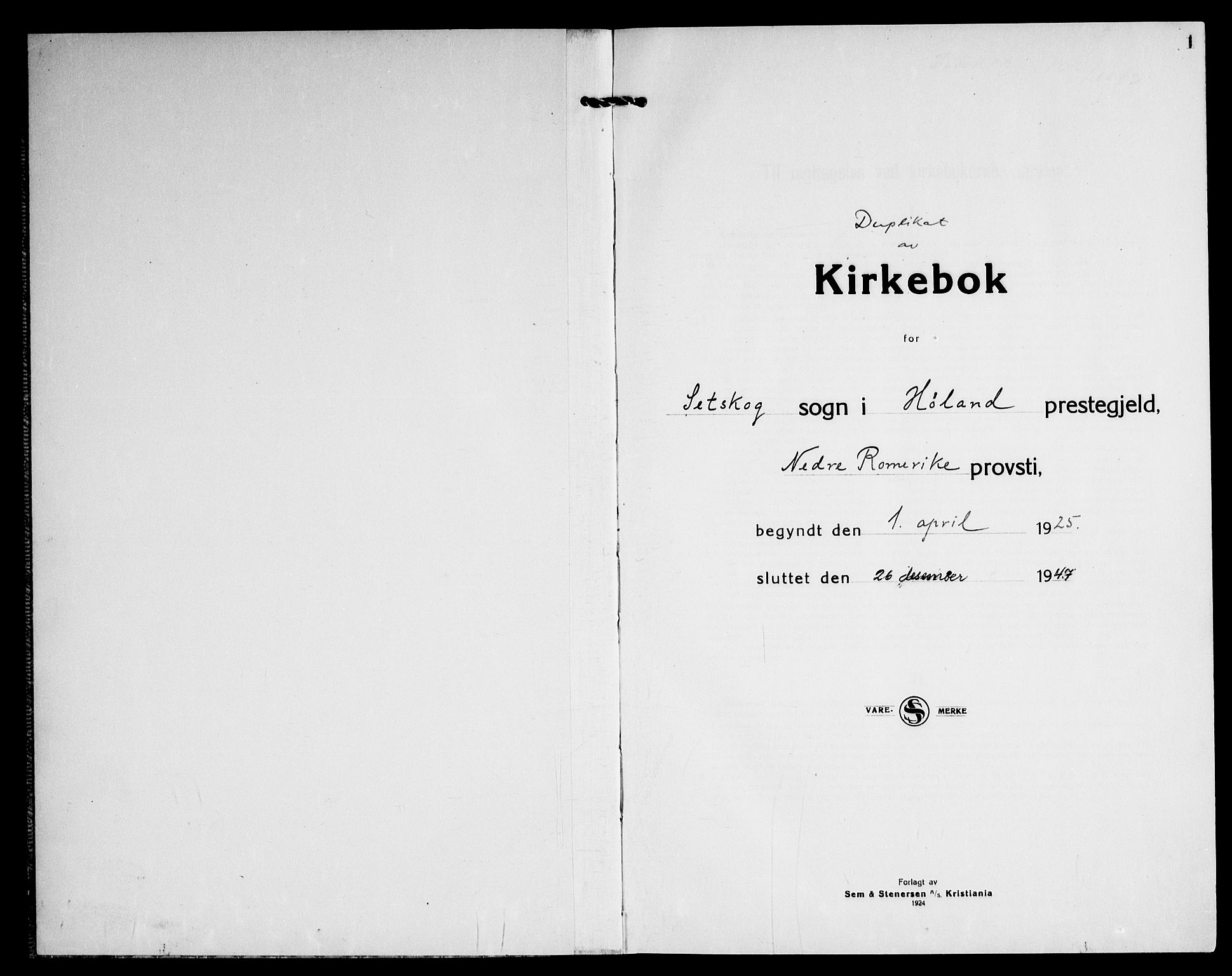 Høland prestekontor Kirkebøker, AV/SAO-A-10346a/G/Gc/L0003: Parish register (copy) no. III 3, 1925-1947, p. 1