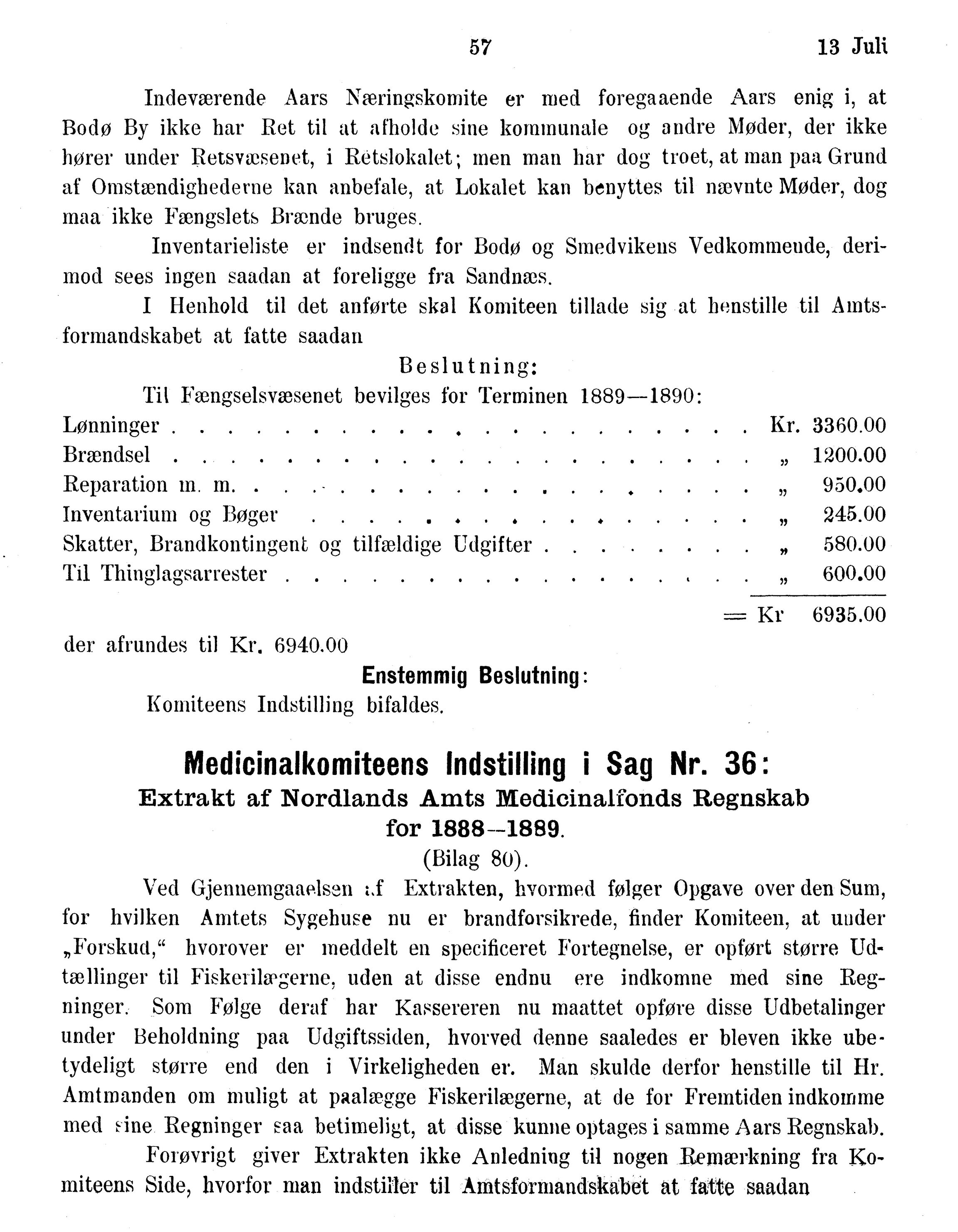 Nordland Fylkeskommune. Fylkestinget, AIN/NFK-17/176/A/Ac/L0015: Fylkestingsforhandlinger 1886-1890, 1886-1890