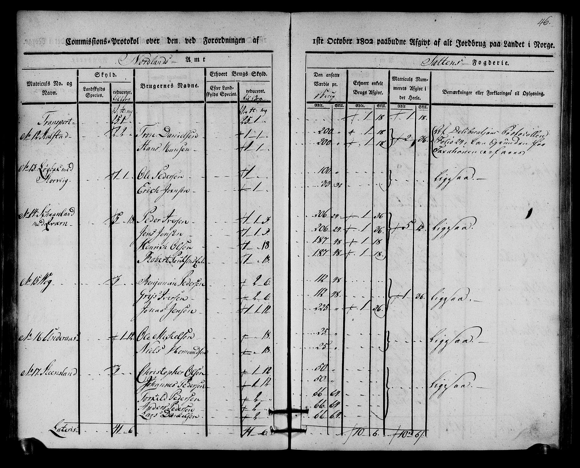 Rentekammeret inntil 1814, Realistisk ordnet avdeling, AV/RA-EA-4070/N/Ne/Nea/L0160: Salten fogderi. Kommisjonsprotokoll, 1803, p. 45