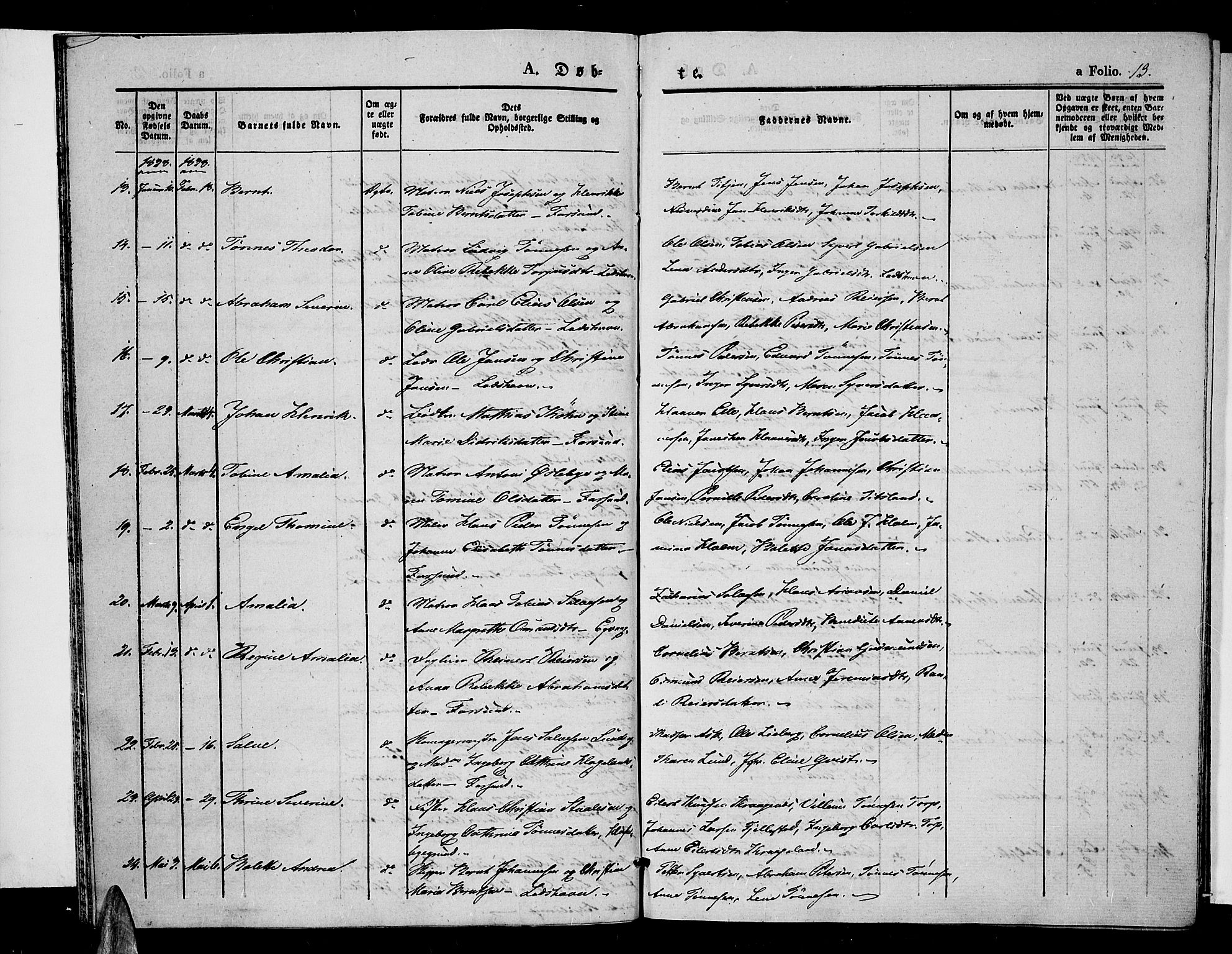 Farsund sokneprestkontor, SAK/1111-0009/F/Fa/L0003: Parish register (official) no. A 3, 1836-1846, p. 13