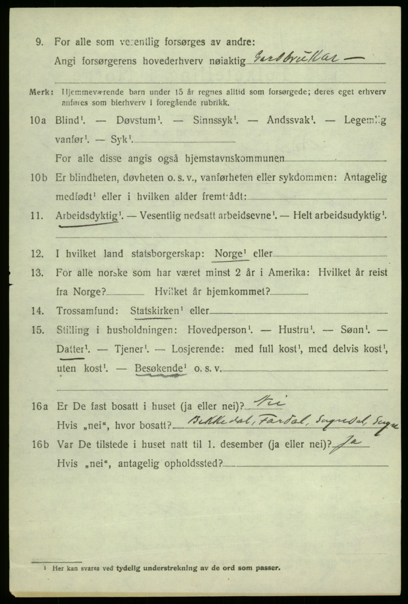 SAB, 1920 census for Aurland, 1920, p. 4753