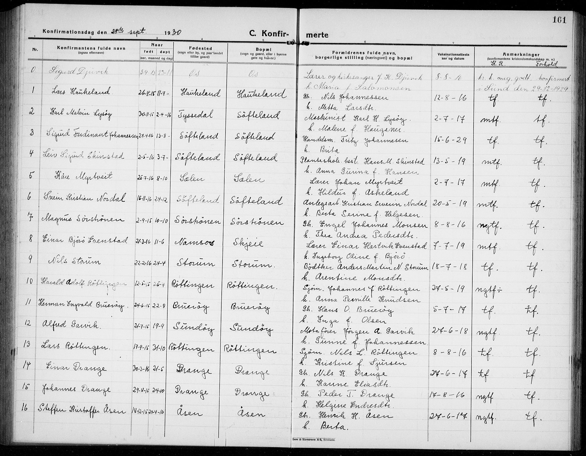 Os sokneprestembete, AV/SAB-A-99929: Parish register (copy) no. A 5, 1923-1941, p. 161
