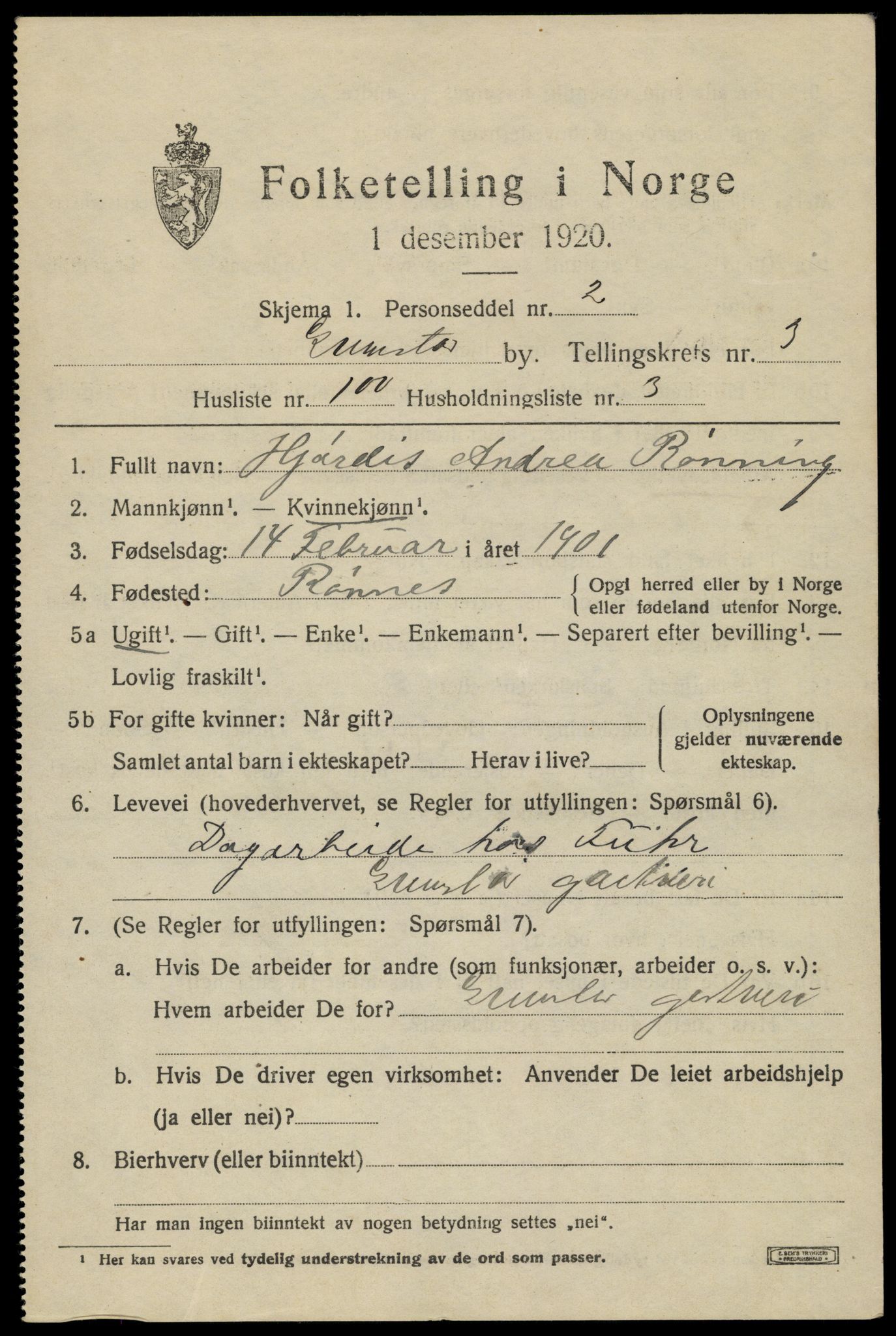 SAK, 1920 census for Grimstad, 1920, p. 5433