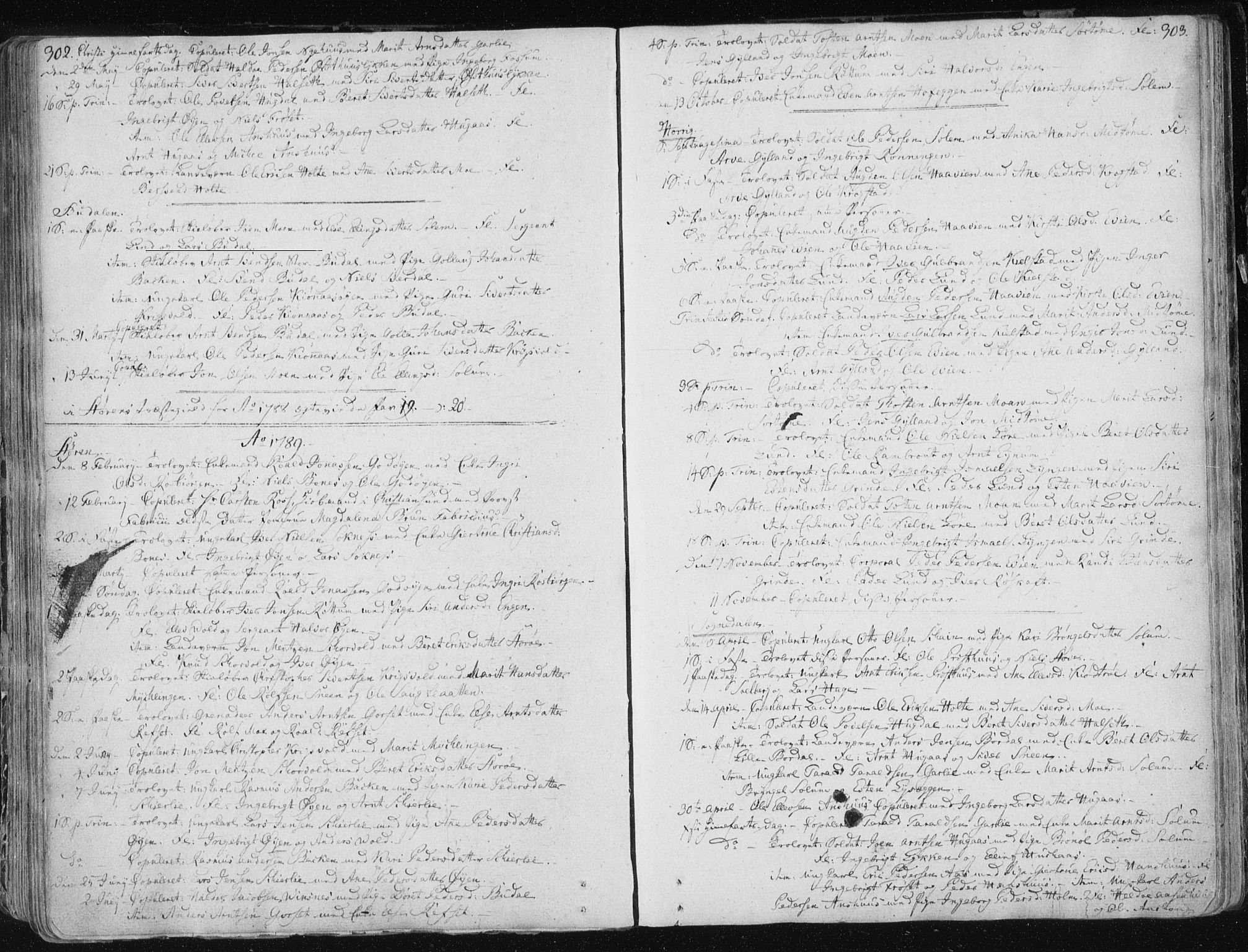 Ministerialprotokoller, klokkerbøker og fødselsregistre - Sør-Trøndelag, SAT/A-1456/687/L0992: Parish register (official) no. 687A03 /1, 1788-1815, p. 302-303