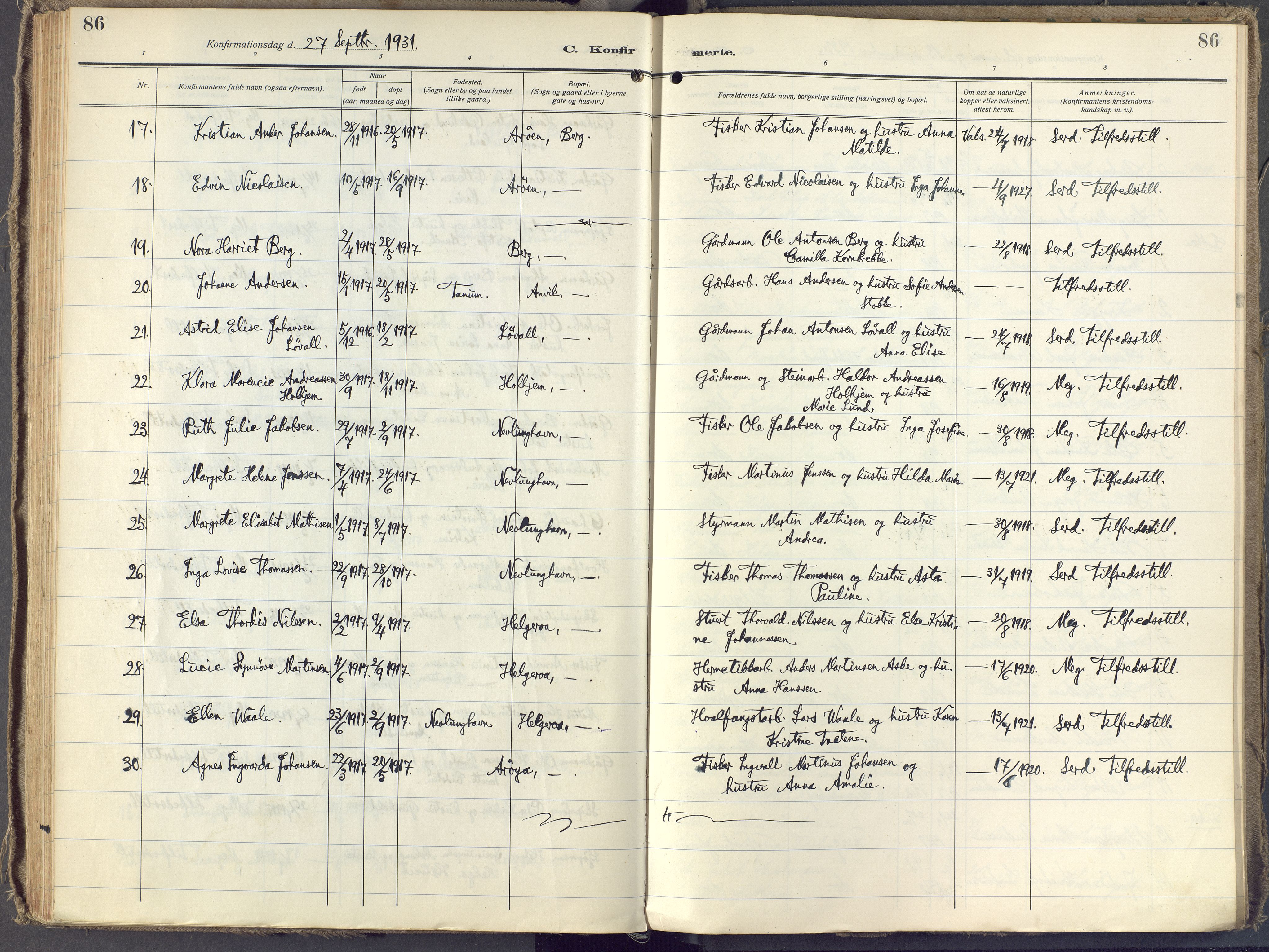 Brunlanes kirkebøker, AV/SAKO-A-342/F/Fb/L0004: Parish register (official) no. II 4, 1923-1940, p. 86