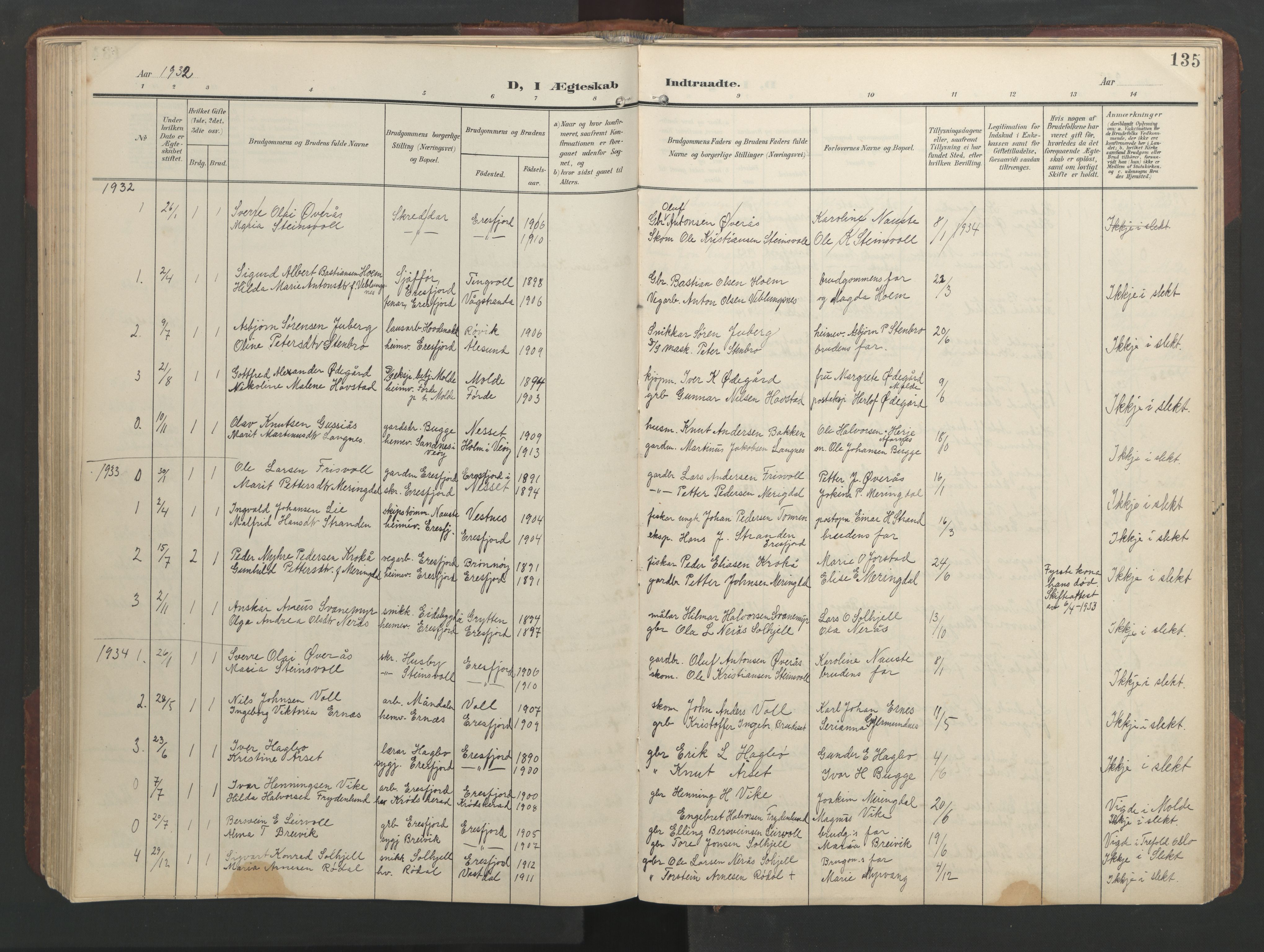 Ministerialprotokoller, klokkerbøker og fødselsregistre - Møre og Romsdal, AV/SAT-A-1454/552/L0639: Parish register (copy) no. 552C02, 1903-1960, p. 135