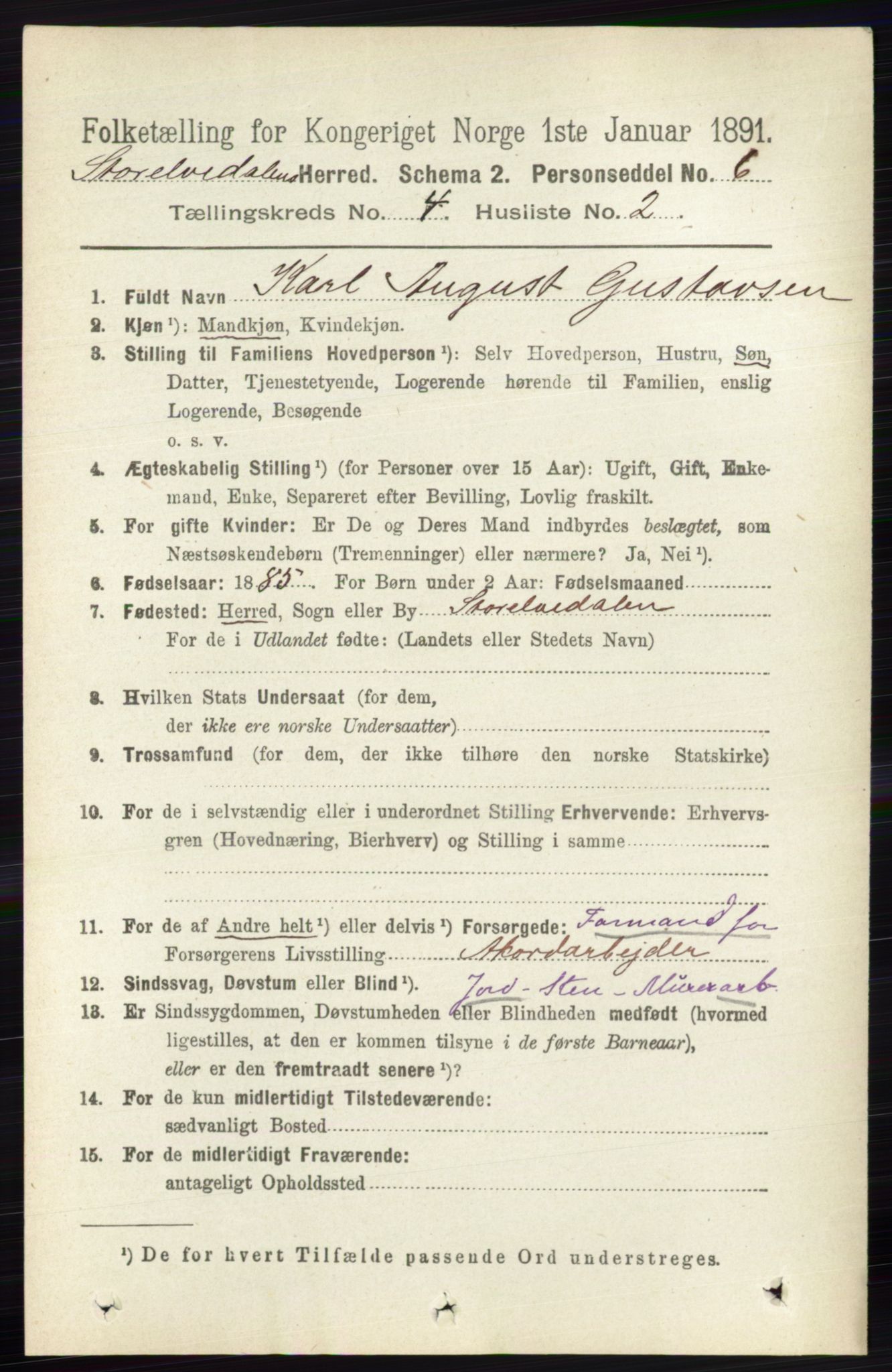 RA, 1891 census for 0430 Stor-Elvdal, 1891, p. 1434