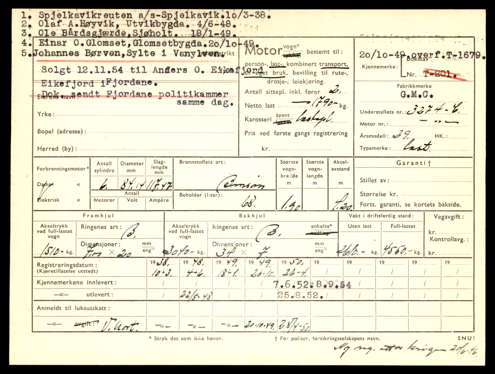 Møre og Romsdal vegkontor - Ålesund trafikkstasjon, SAT/A-4099/F/Fe/L0014: Registreringskort for kjøretøy T 1565 - T 1698, 1927-1998, p. 2501