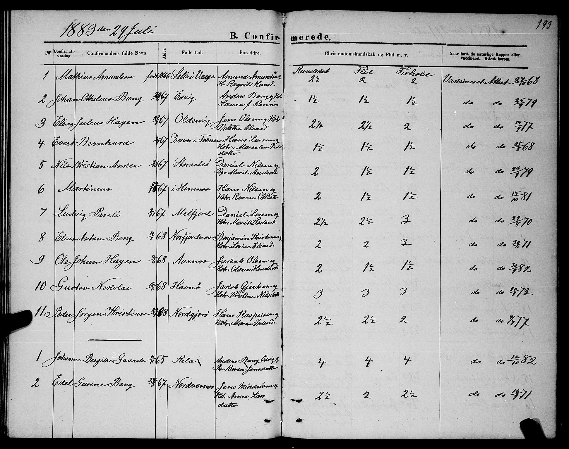 Ministerialprotokoller, klokkerbøker og fødselsregistre - Nordland, SAT/A-1459/841/L0620: Parish register (copy) no. 841C04, 1877-1896, p. 193