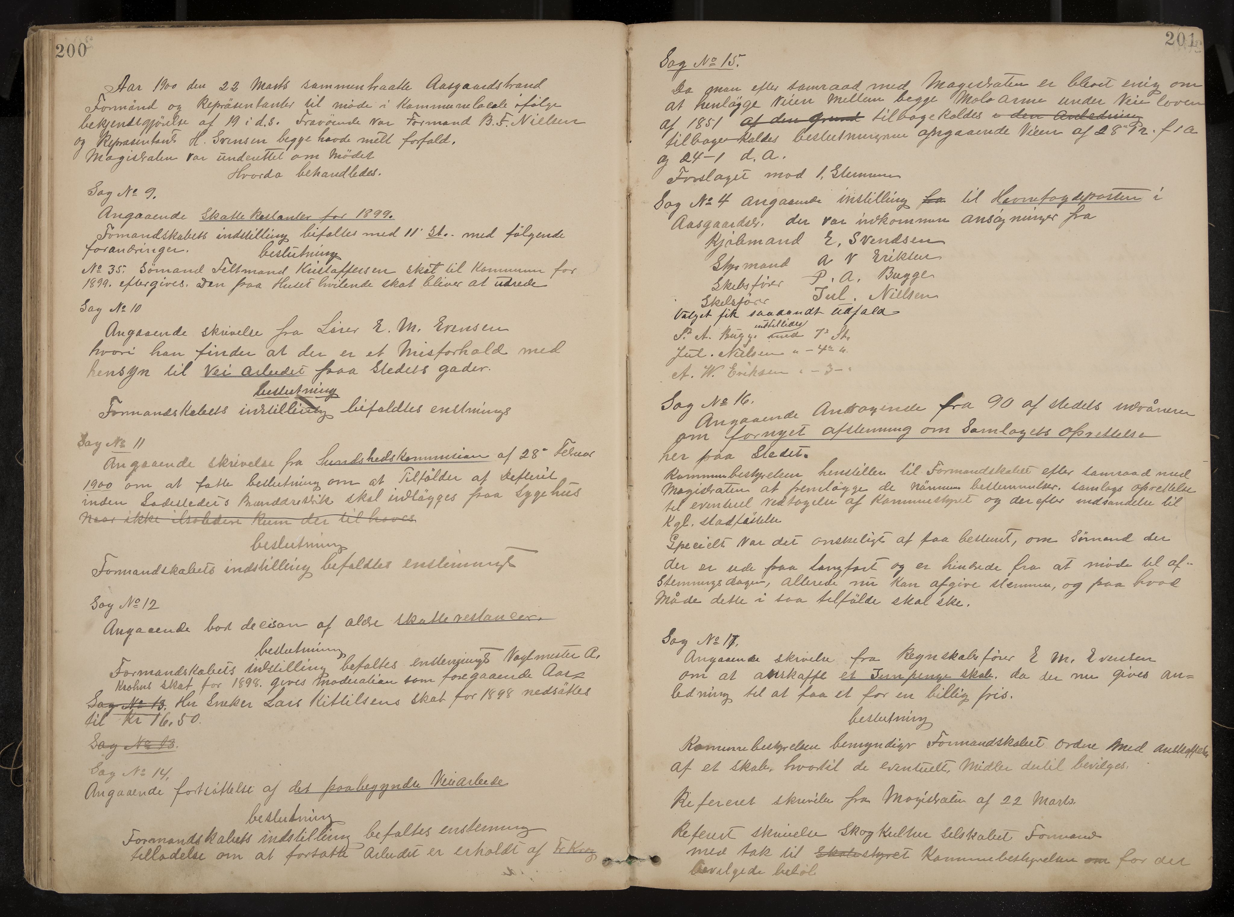 Åsgårdstrand formannskap og sentraladministrasjon, IKAK/0704021/A/L0003: Møtebok med register, 1890-1908, p. 200-201