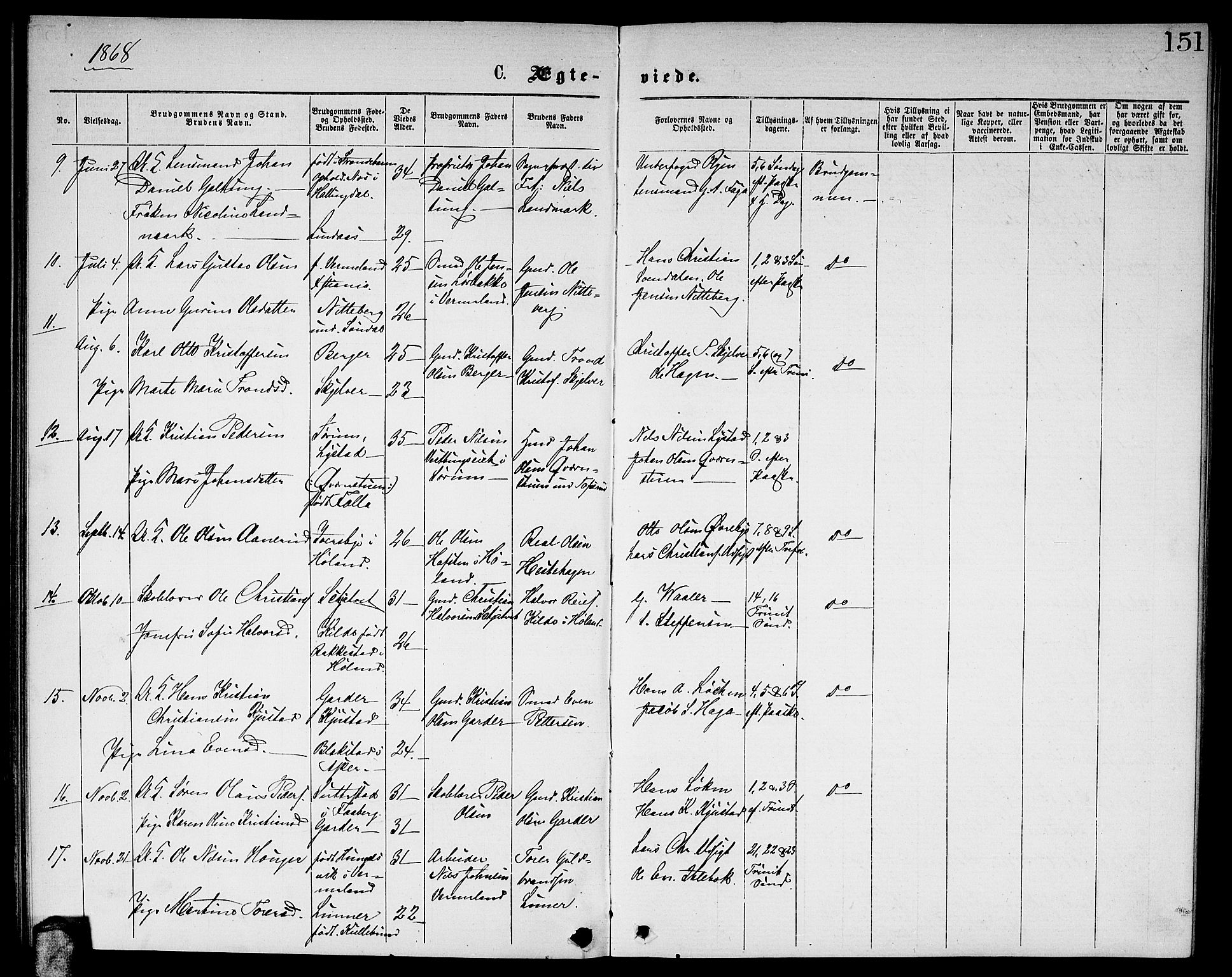 Fet prestekontor Kirkebøker, SAO/A-10370a/G/Ga/L0004: Parish register (copy) no. I 4, 1868-1874, p. 151