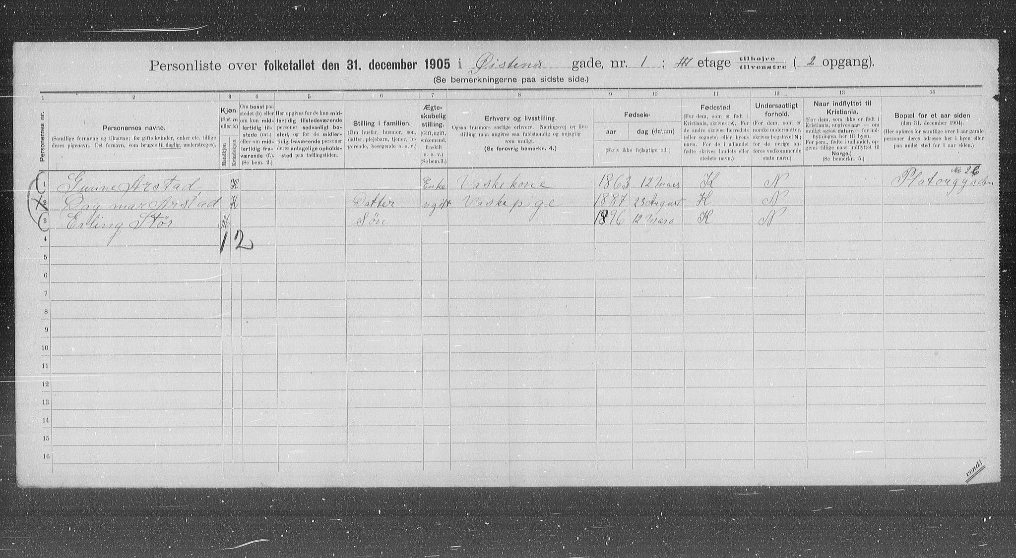 OBA, Municipal Census 1905 for Kristiania, 1905, p. 67679