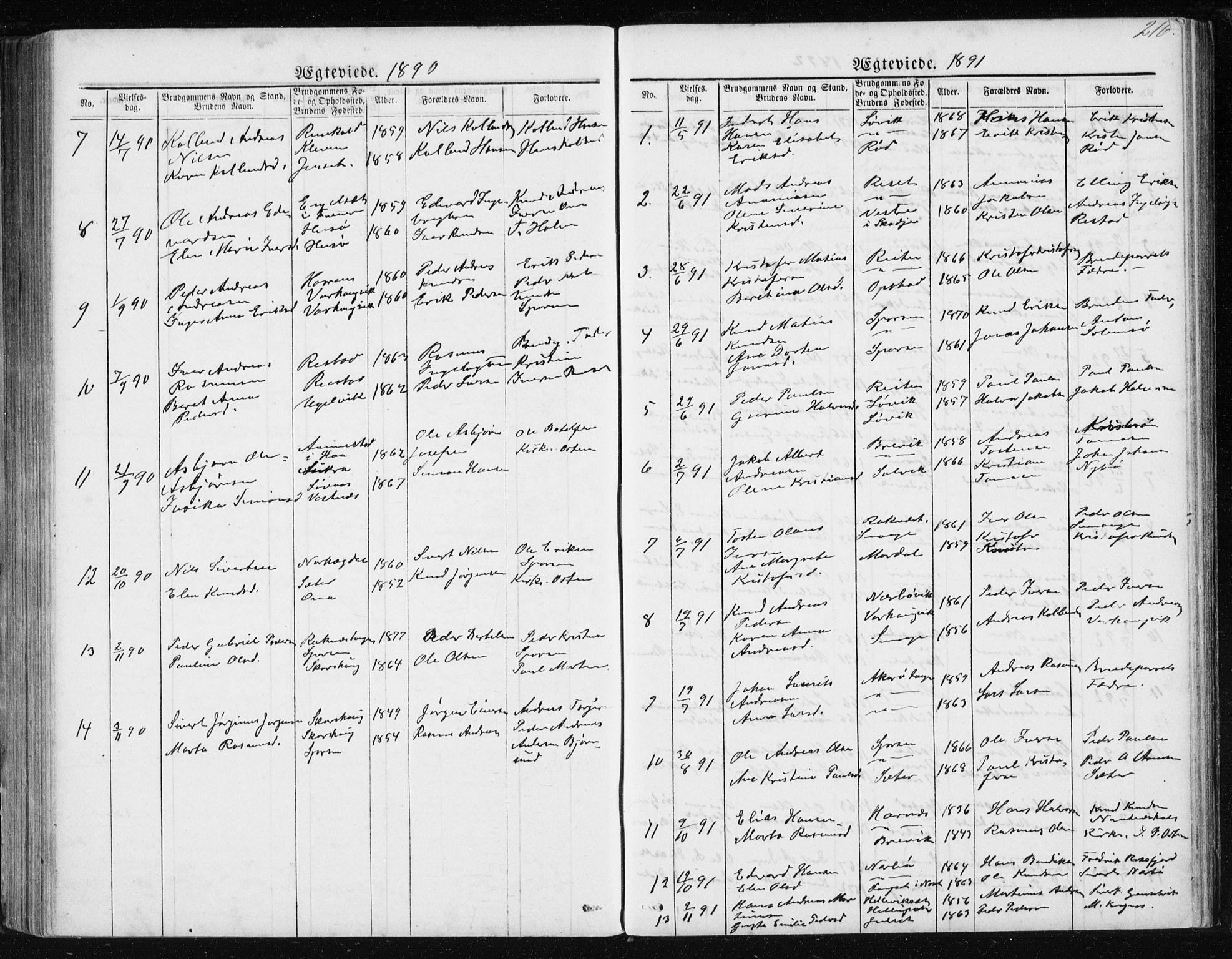Ministerialprotokoller, klokkerbøker og fødselsregistre - Møre og Romsdal, SAT/A-1454/560/L0724: Parish register (copy) no. 560C01, 1867-1892, p. 216