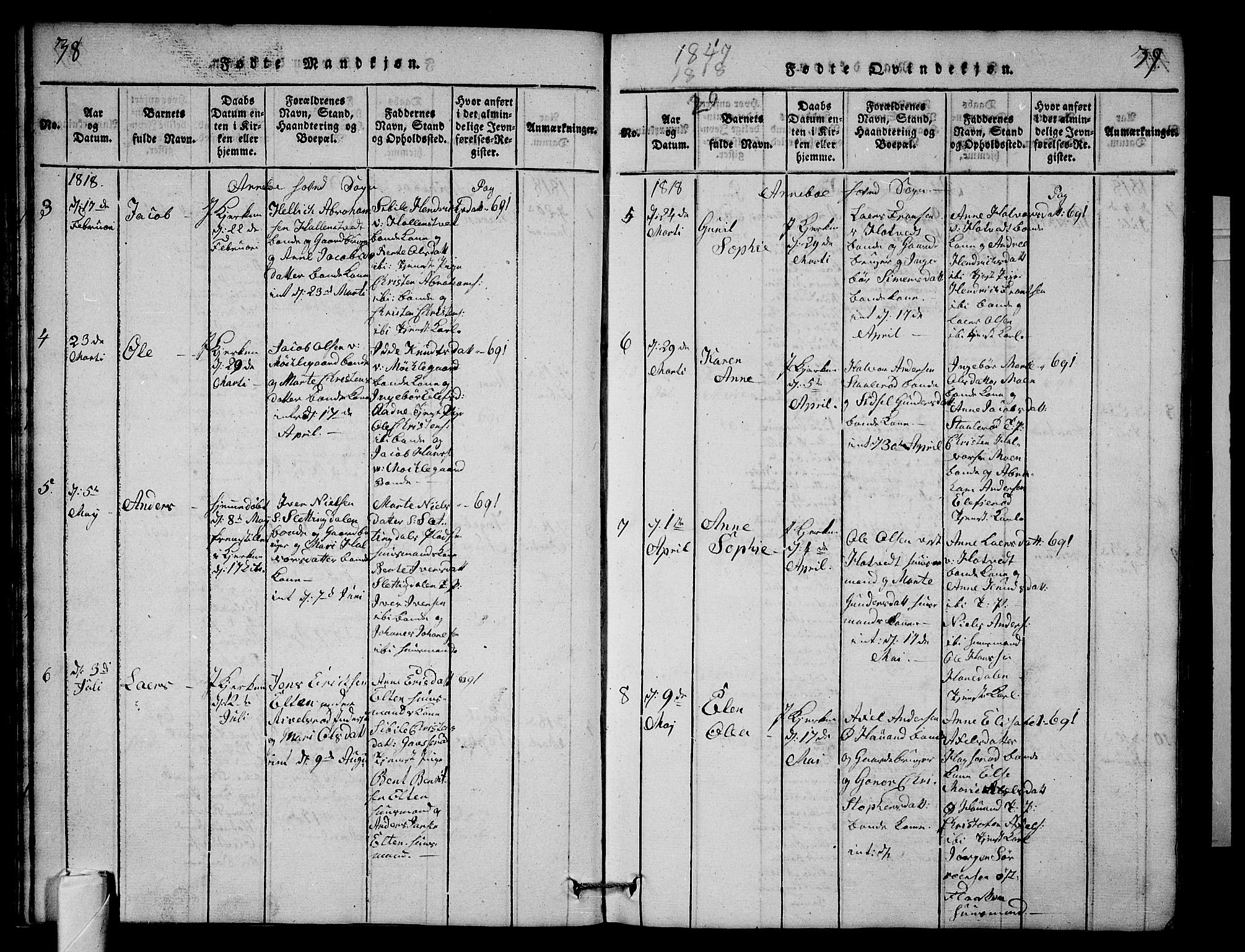 Andebu kirkebøker, AV/SAKO-A-336/G/Ga/L0001: Parish register (copy) no. I 1 /1, 1815-1823, p. 38-39