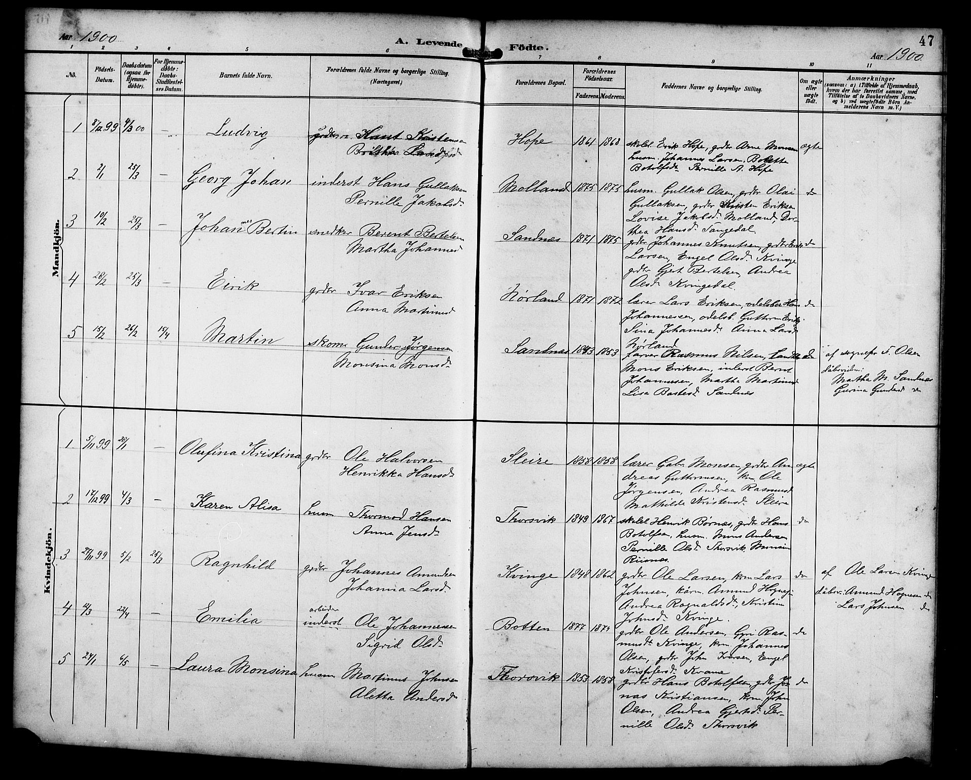 Masfjorden Sokneprestembete, SAB/A-77001: Parish register (copy) no. B 1, 1892-1913, p. 47