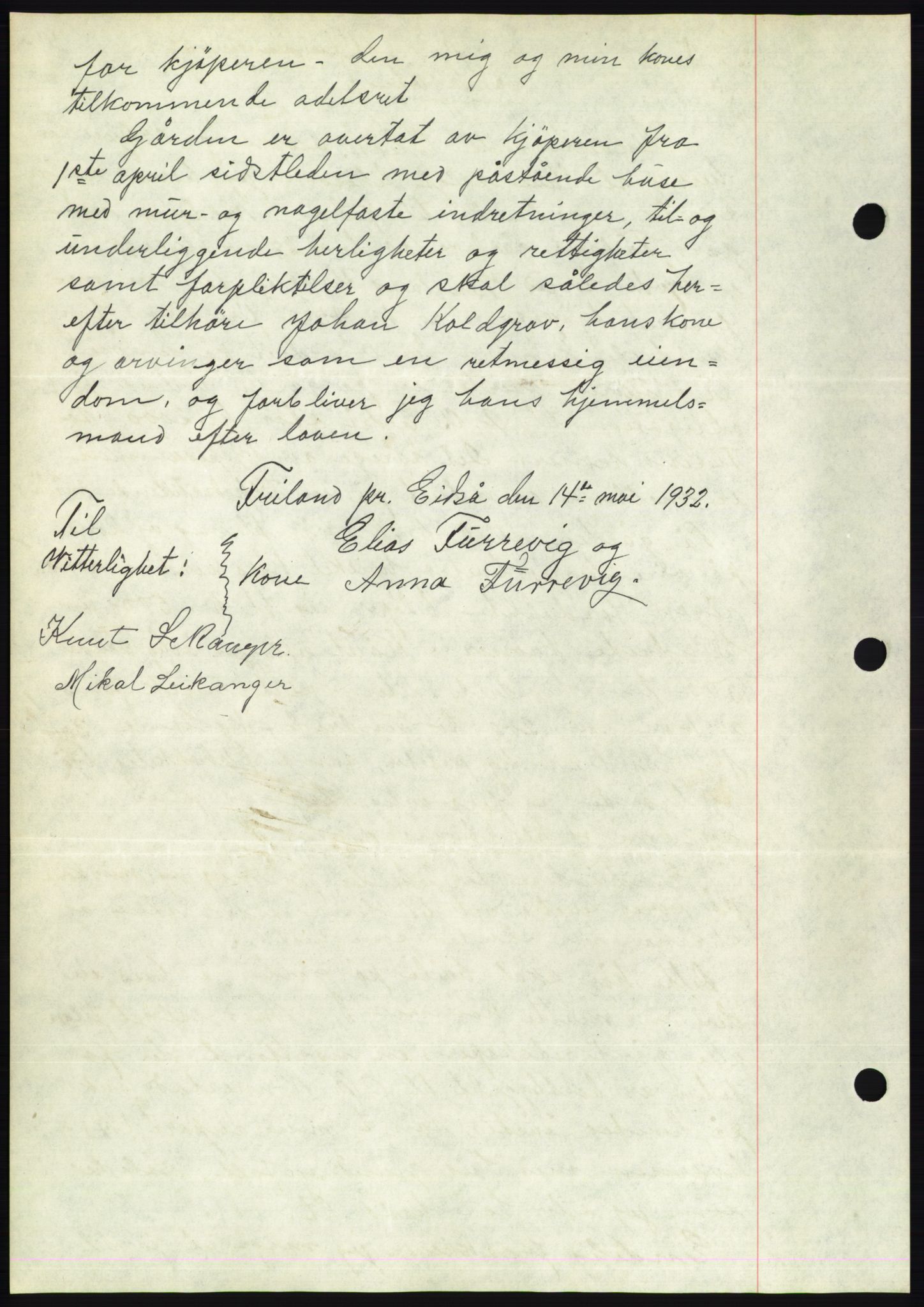 Søre Sunnmøre sorenskriveri, AV/SAT-A-4122/1/2/2C/L0053: Mortgage book no. 47, 1931-1932, Deed date: 21.05.1932