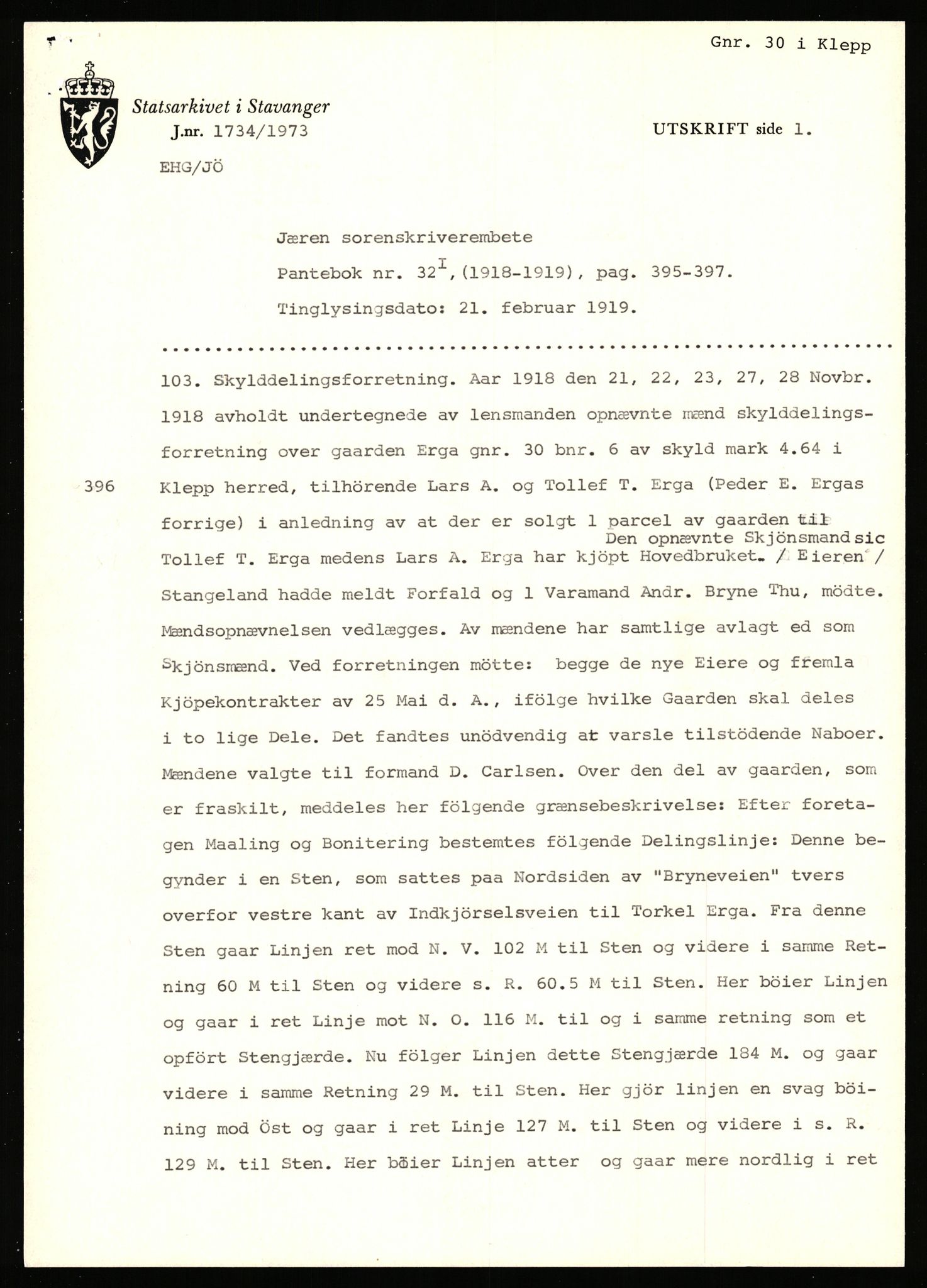 Statsarkivet i Stavanger, SAST/A-101971/03/Y/Yj/L0018: Avskrifter sortert etter gårdsnavn: Engelsvold - Espevold nedre, 1750-1930, p. 142