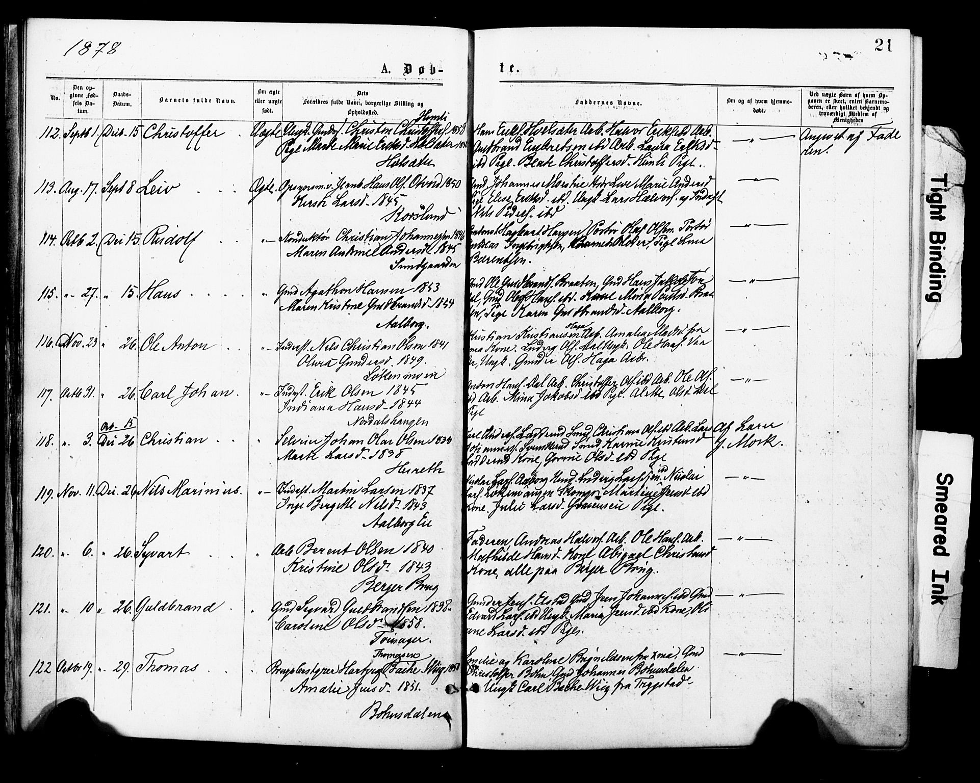 Eidsvoll prestekontor Kirkebøker, AV/SAO-A-10888/F/Fa/L0001: Parish register (official) no. I 1, 1877-1881, p. 21