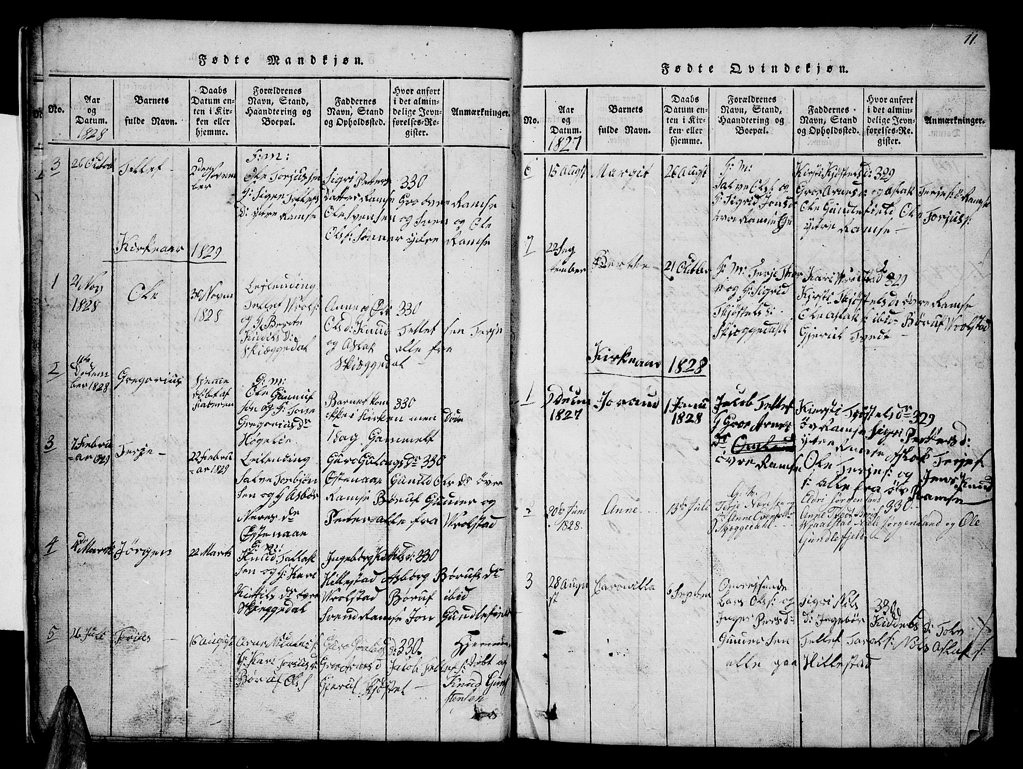 Åmli sokneprestkontor, AV/SAK-1111-0050/F/Fb/Fbb/L0001: Parish register (copy) no. B 1, 1816-1889, p. 11