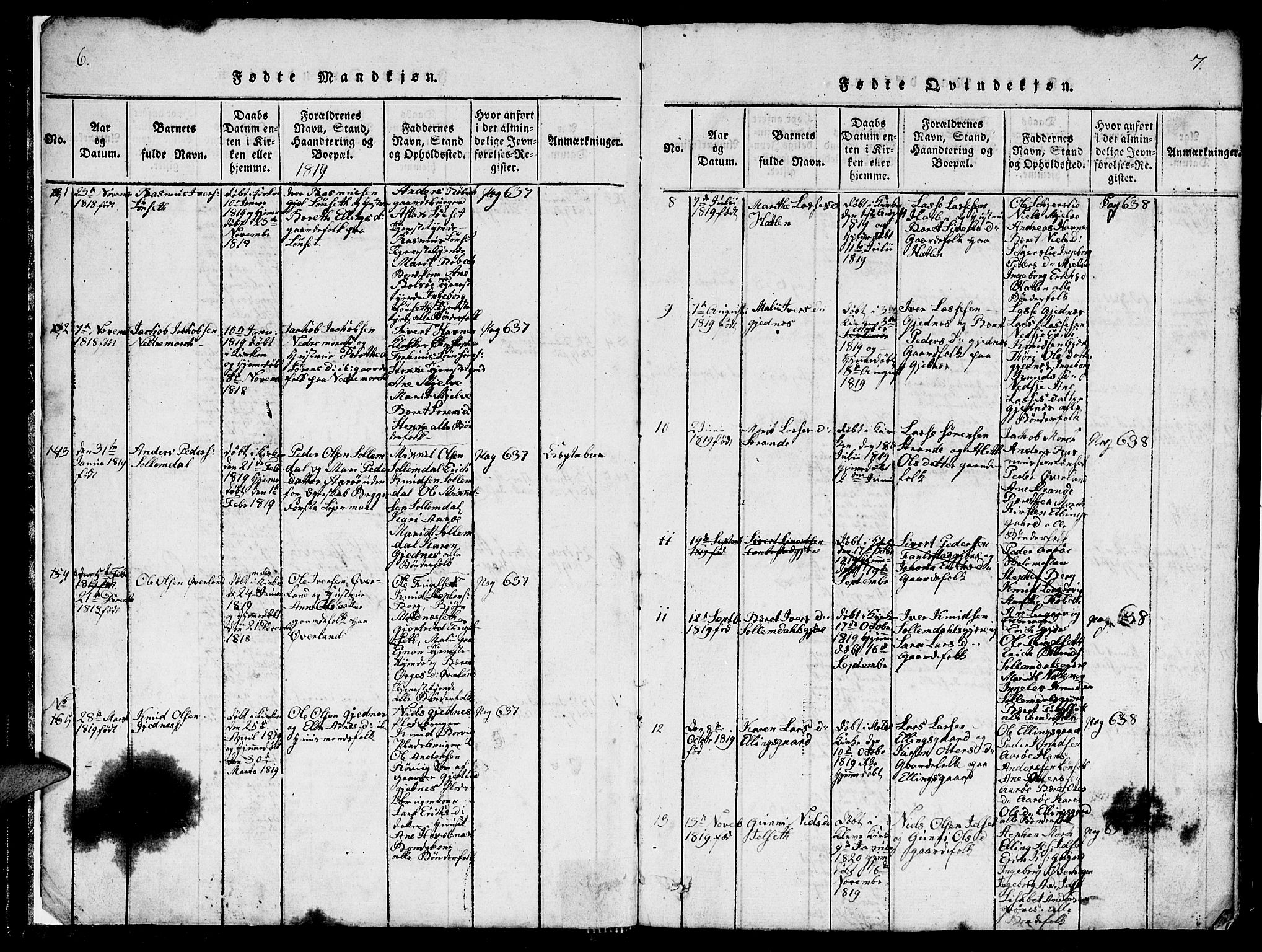 Ministerialprotokoller, klokkerbøker og fødselsregistre - Møre og Romsdal, SAT/A-1454/555/L0665: Parish register (copy) no. 555C01, 1818-1868, p. 6-7