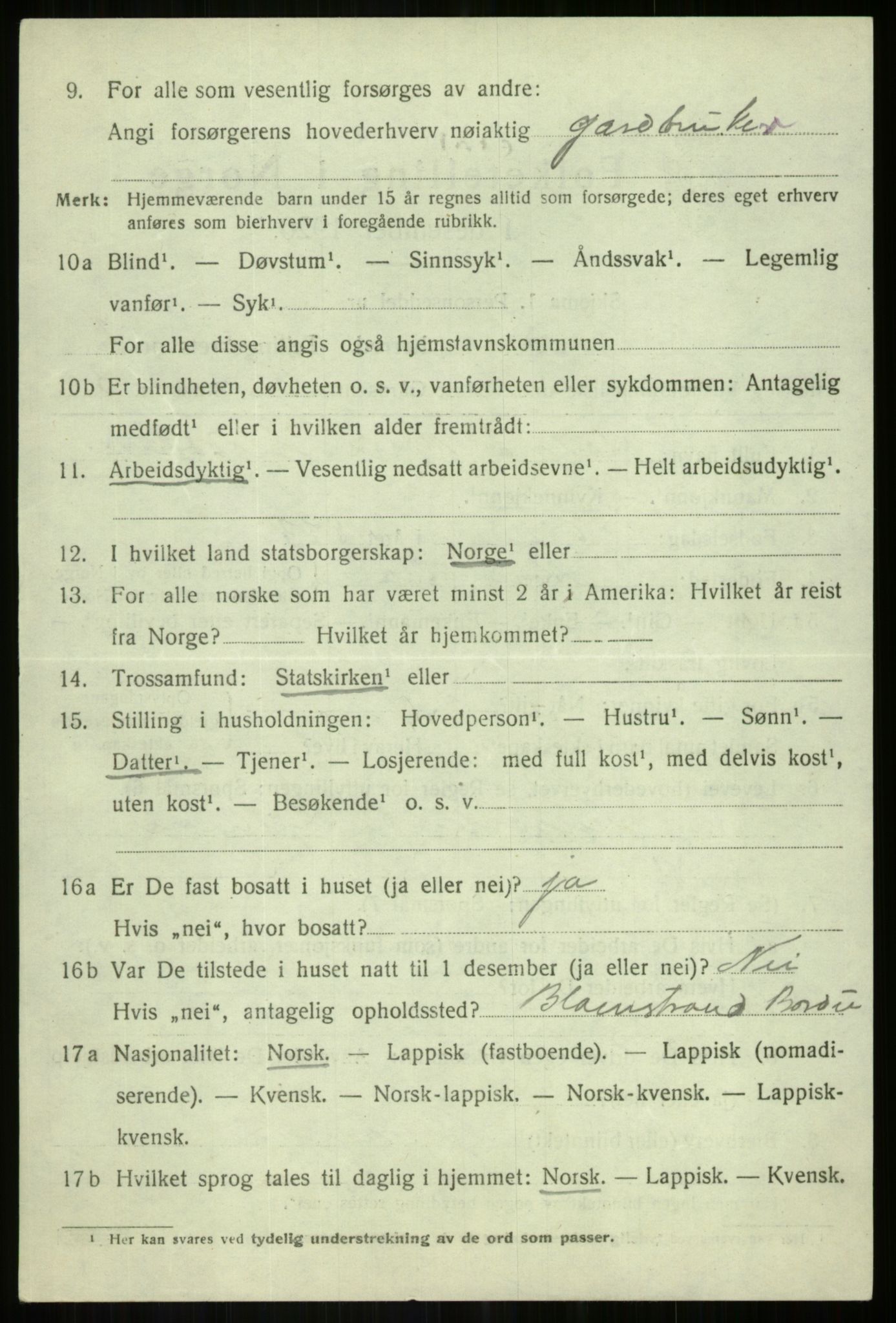 SATØ, 1920 census for Bardu, 1920, p. 949