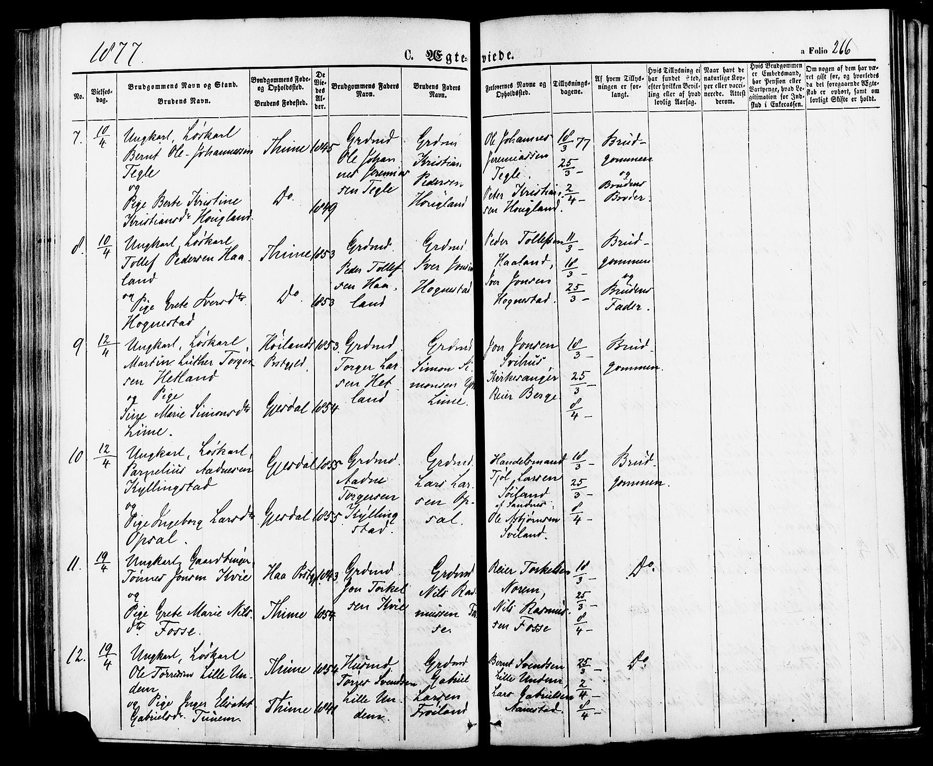 Lye sokneprestkontor, SAST/A-101794/001/30BA/L0008: Parish register (official) no. A 7, 1872-1881, p. 266