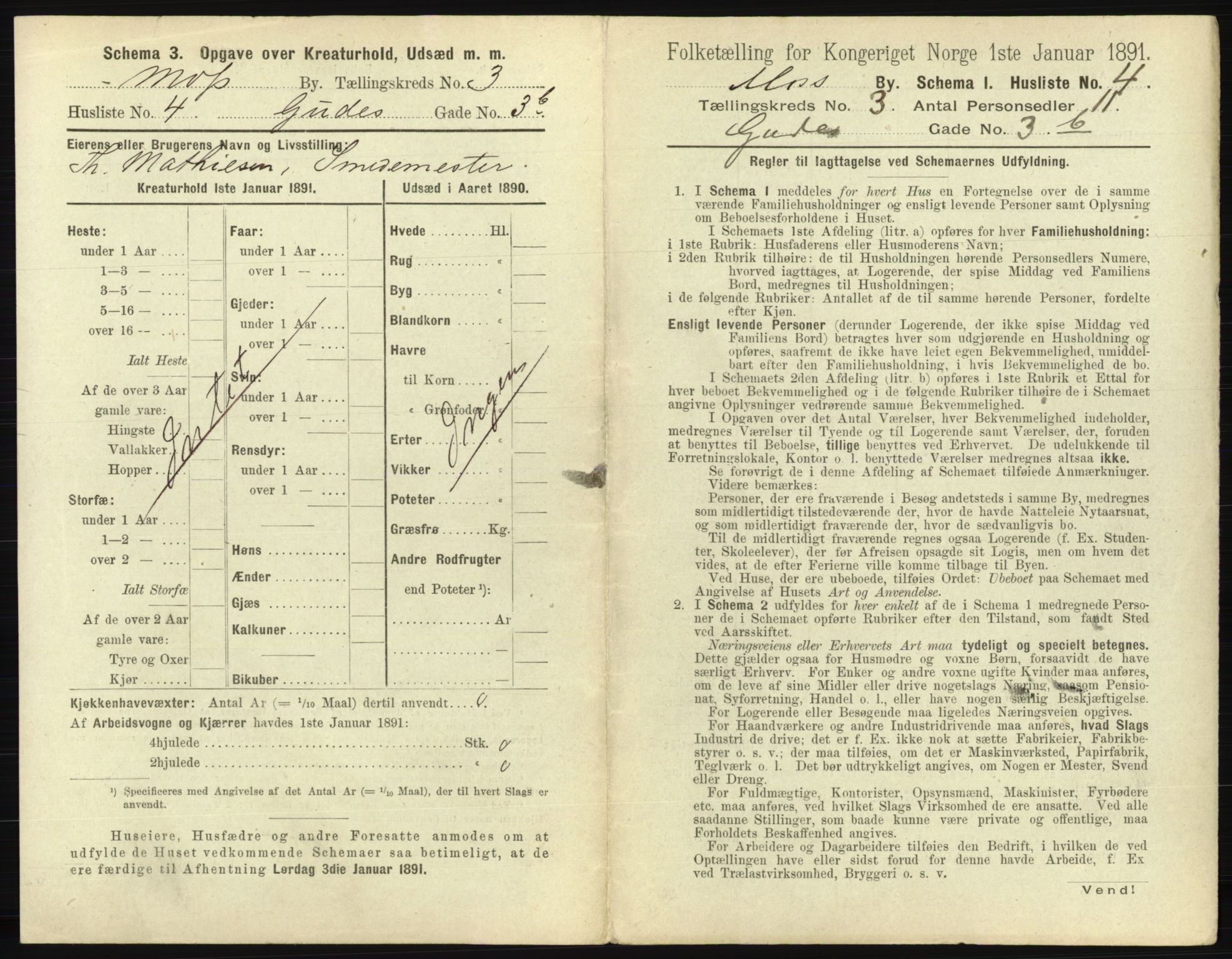 RA, 1891 census for 0104 Moss, 1891, p. 254