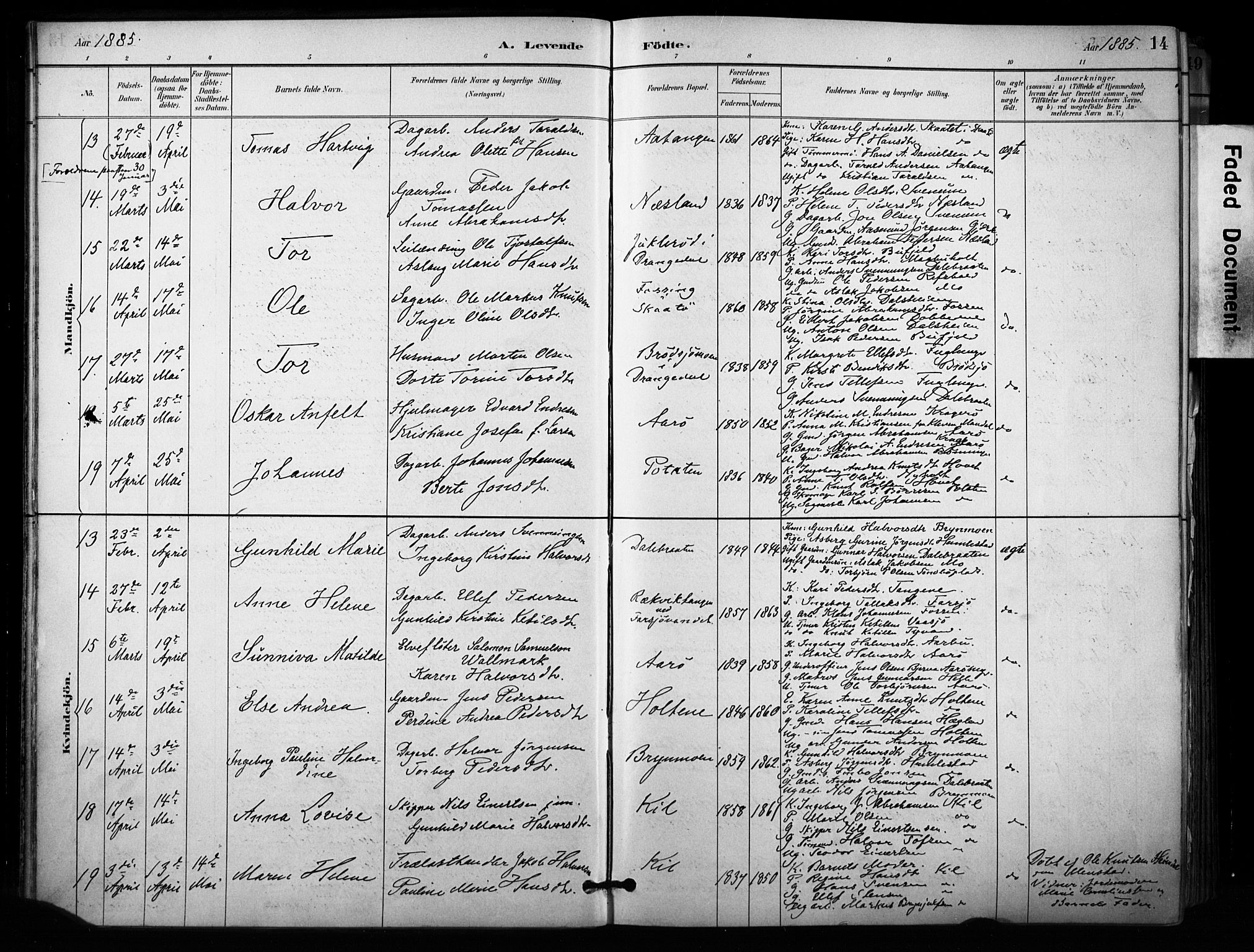 Sannidal kirkebøker, SAKO/A-296/F/Fa/L0015: Parish register (official) no. 15, 1884-1899, p. 14
