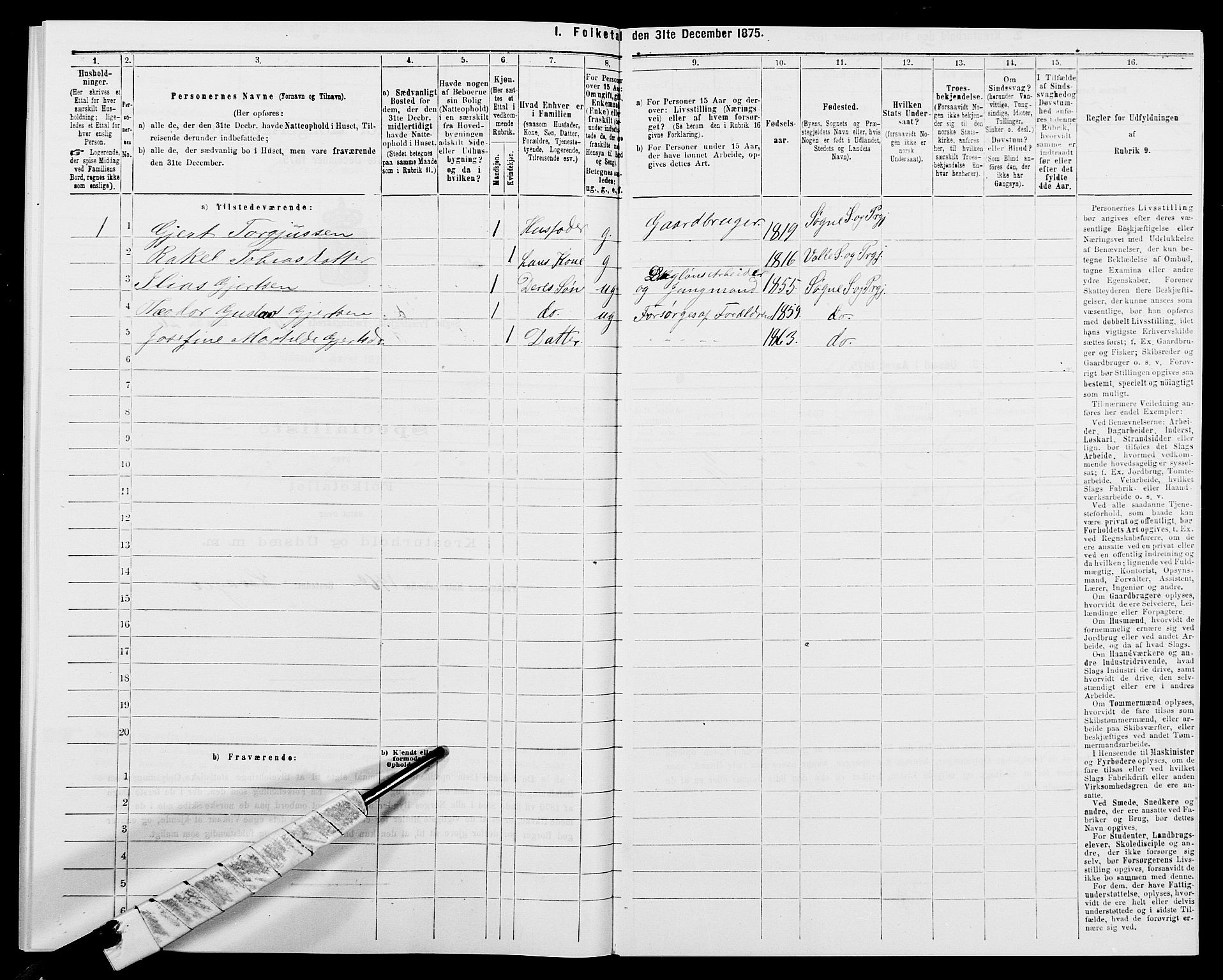 SAK, 1875 census for 1018P Søgne, 1875, p. 835