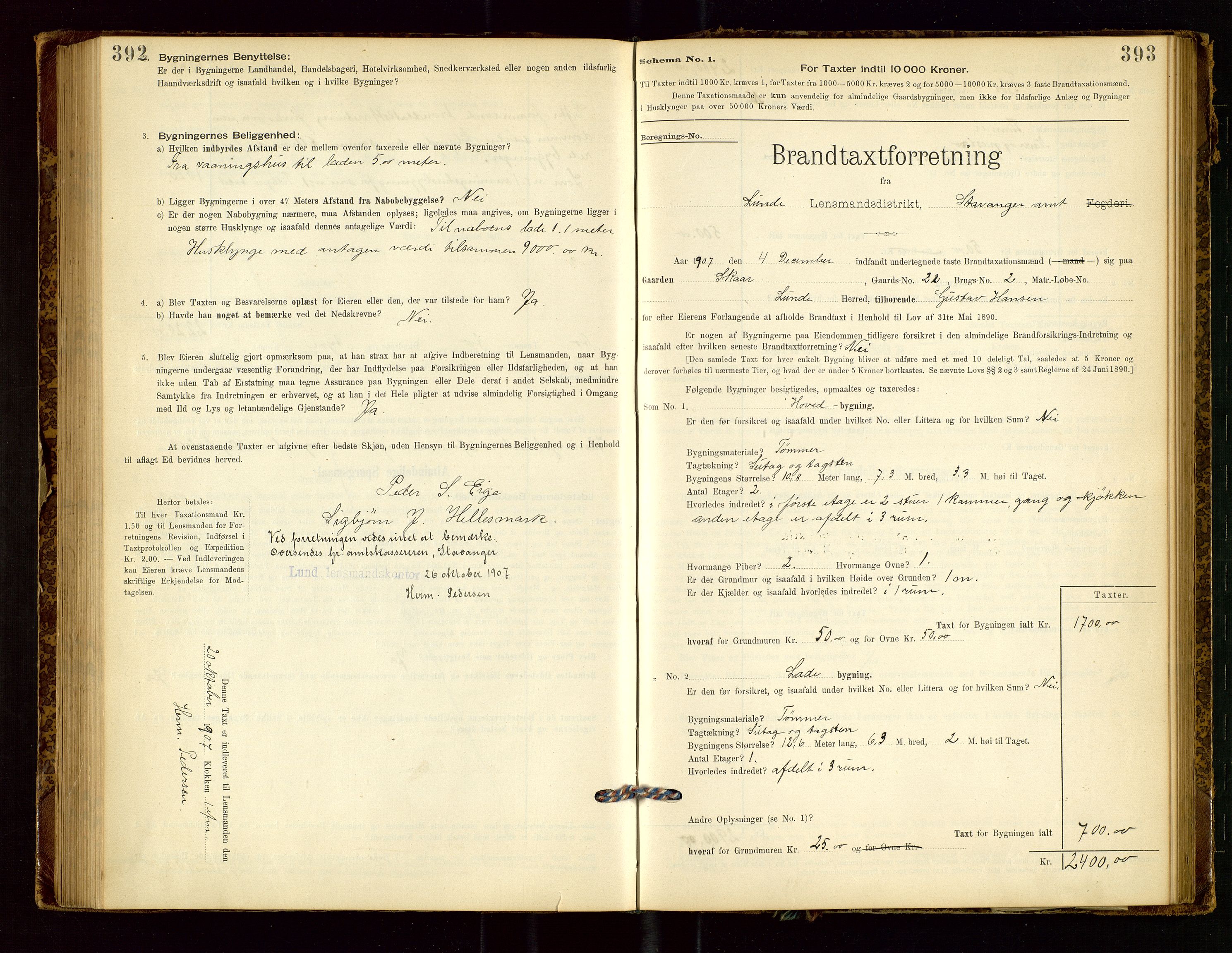 Lund lensmannskontor, SAST/A-100303/Gob/L0001: "Brandtakstprotokol", 1894-1907, p. 392-393