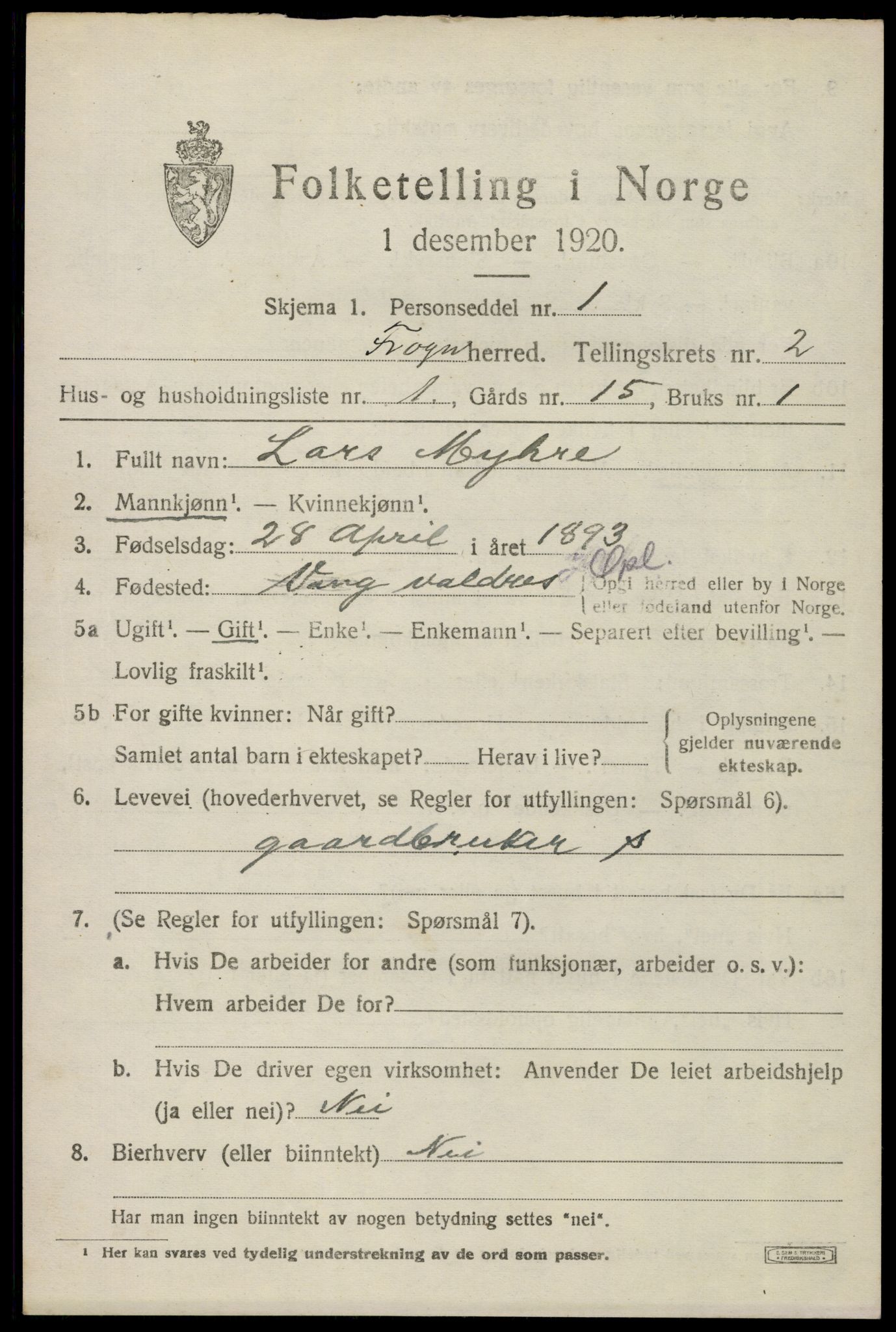 SAO, 1920 census for Frogn, 1920, p. 2857