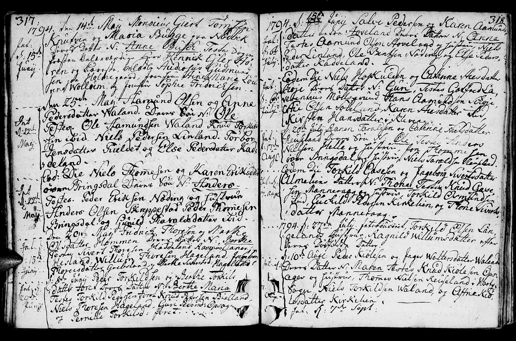 Holum sokneprestkontor, AV/SAK-1111-0022/F/Fa/Faa/L0003: Parish register (official) no. A 3, 1780-1821, p. 317-318