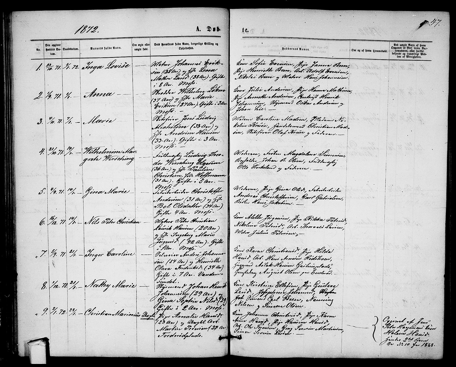 Moss prestekontor Kirkebøker, AV/SAO-A-2003/G/Ga/L0004: Parish register (copy) no.  I 4, 1869-1877, p. 47