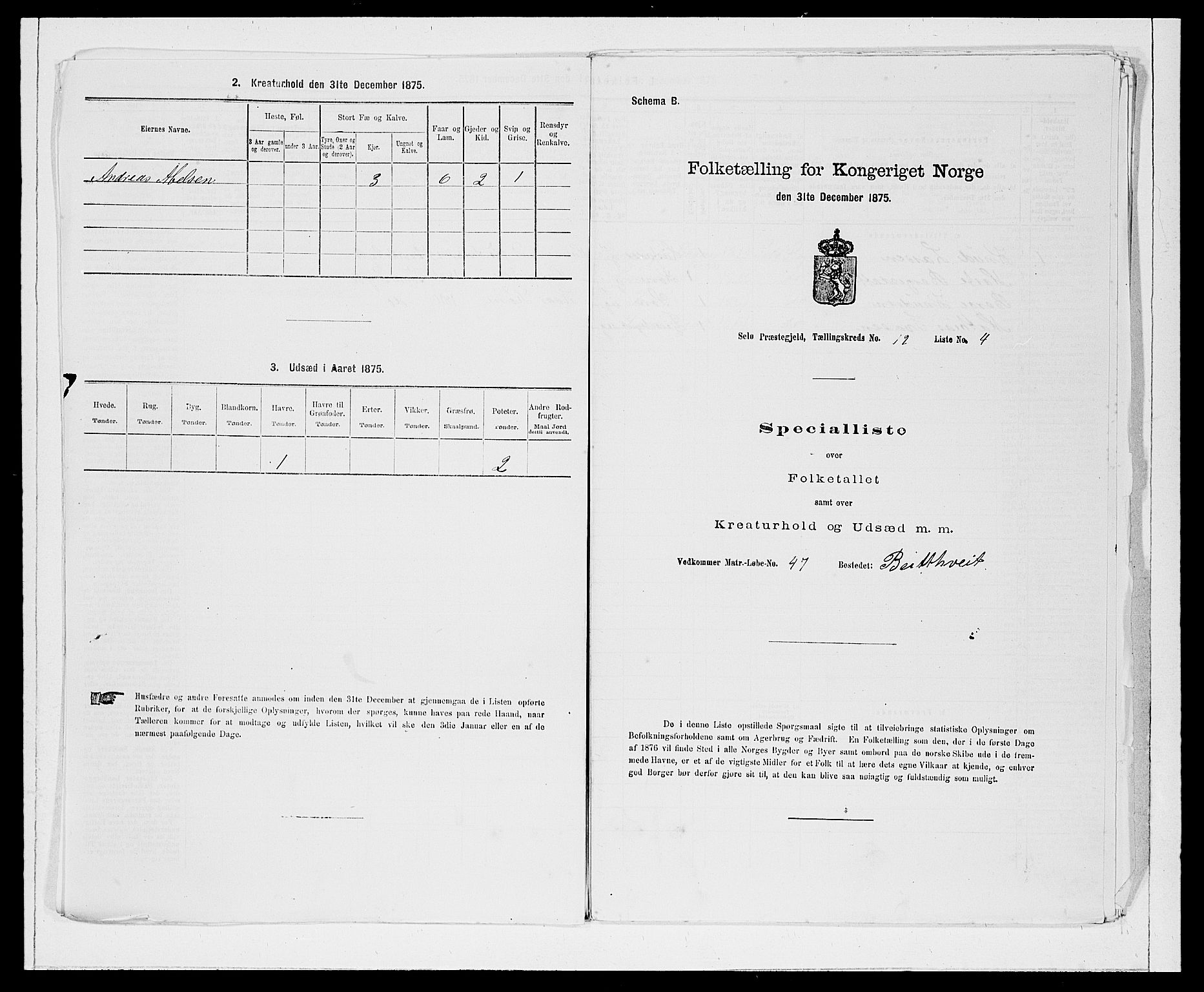 SAB, 1875 Census for 1441P Selje, 1875, p. 1488