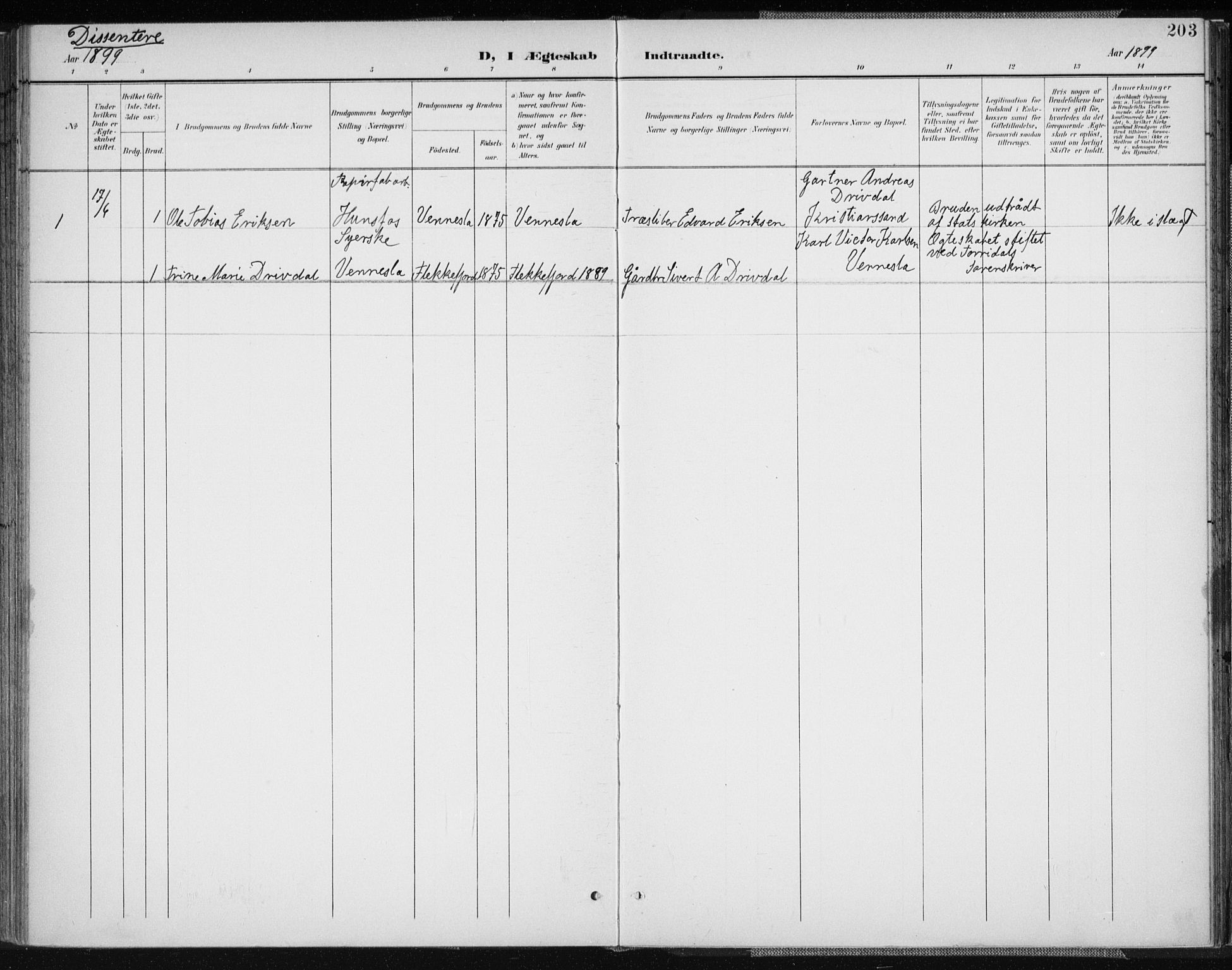 Vennesla sokneprestkontor, SAK/1111-0045/Fa/Fab/L0005: Parish register (official) no. A 5, 1897-1909, p. 203